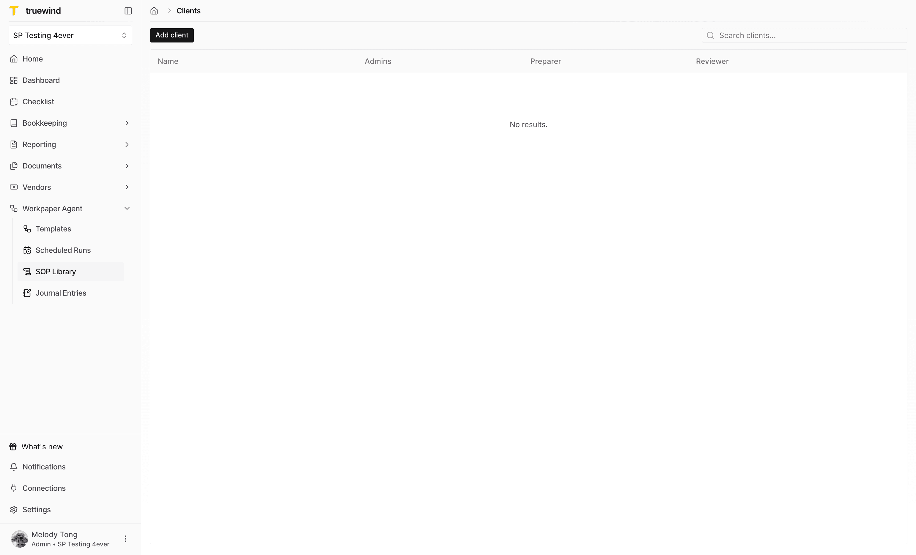Screenshot showing the client SOP Library navigation.