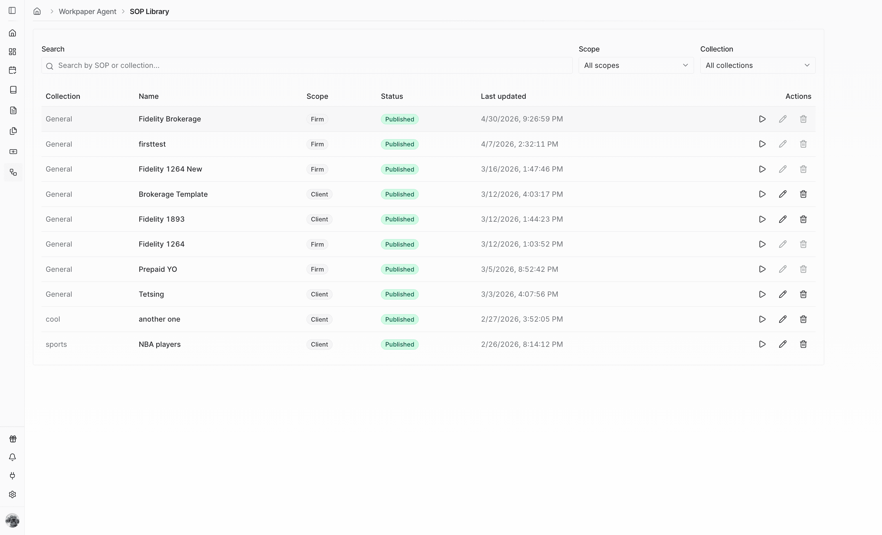 Screenshot showing the firm-level SOP in the client library.