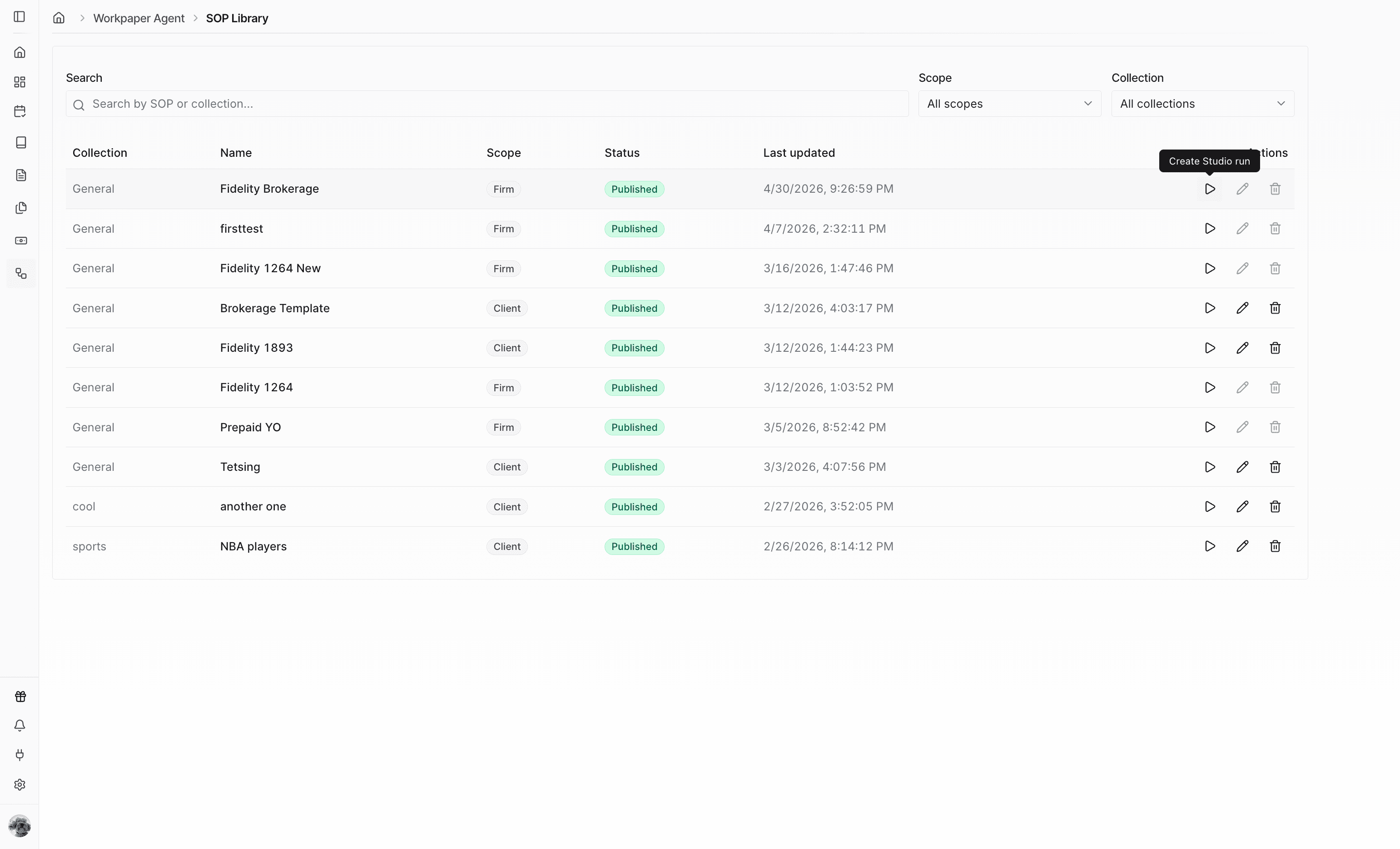 Screenshot showing the Create Studio Run action.