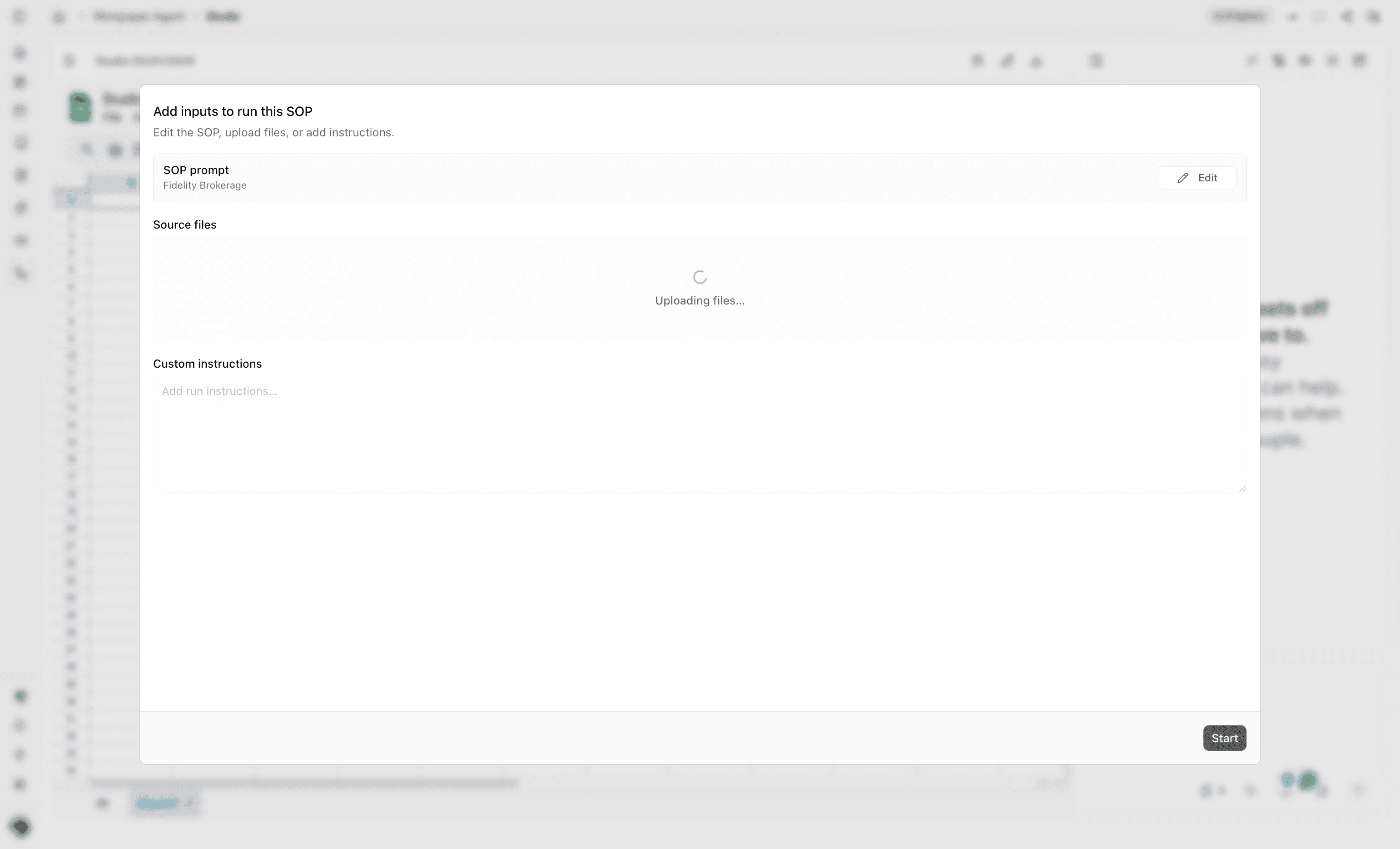 Screenshot showing source files added for the Studio run.