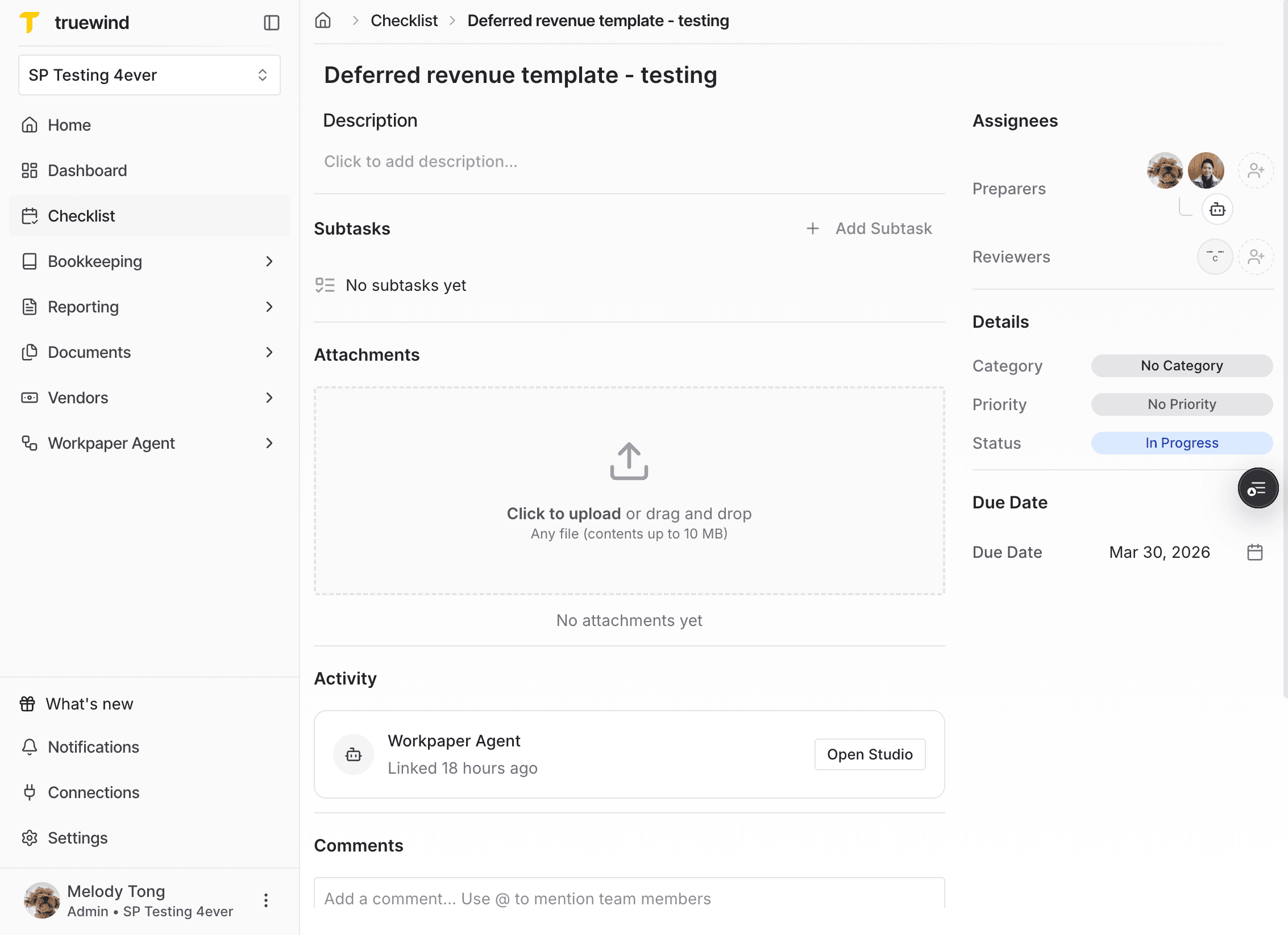 Screenshot showing the linked checklist task