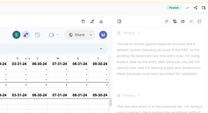 Screenshot showing the Posted workbook status