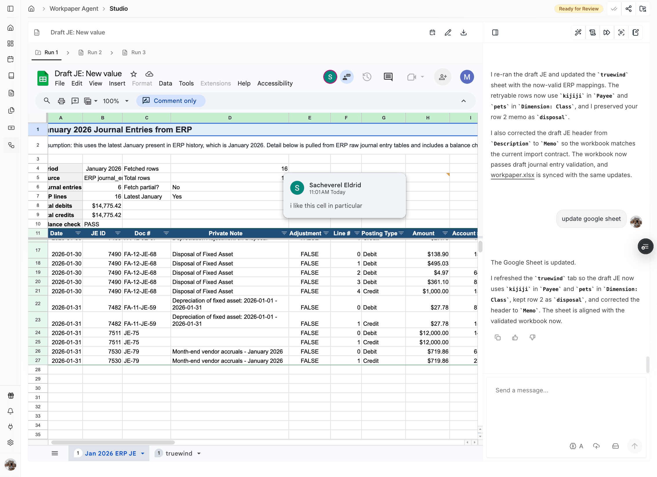 Screenshot showing a workbook cell comment