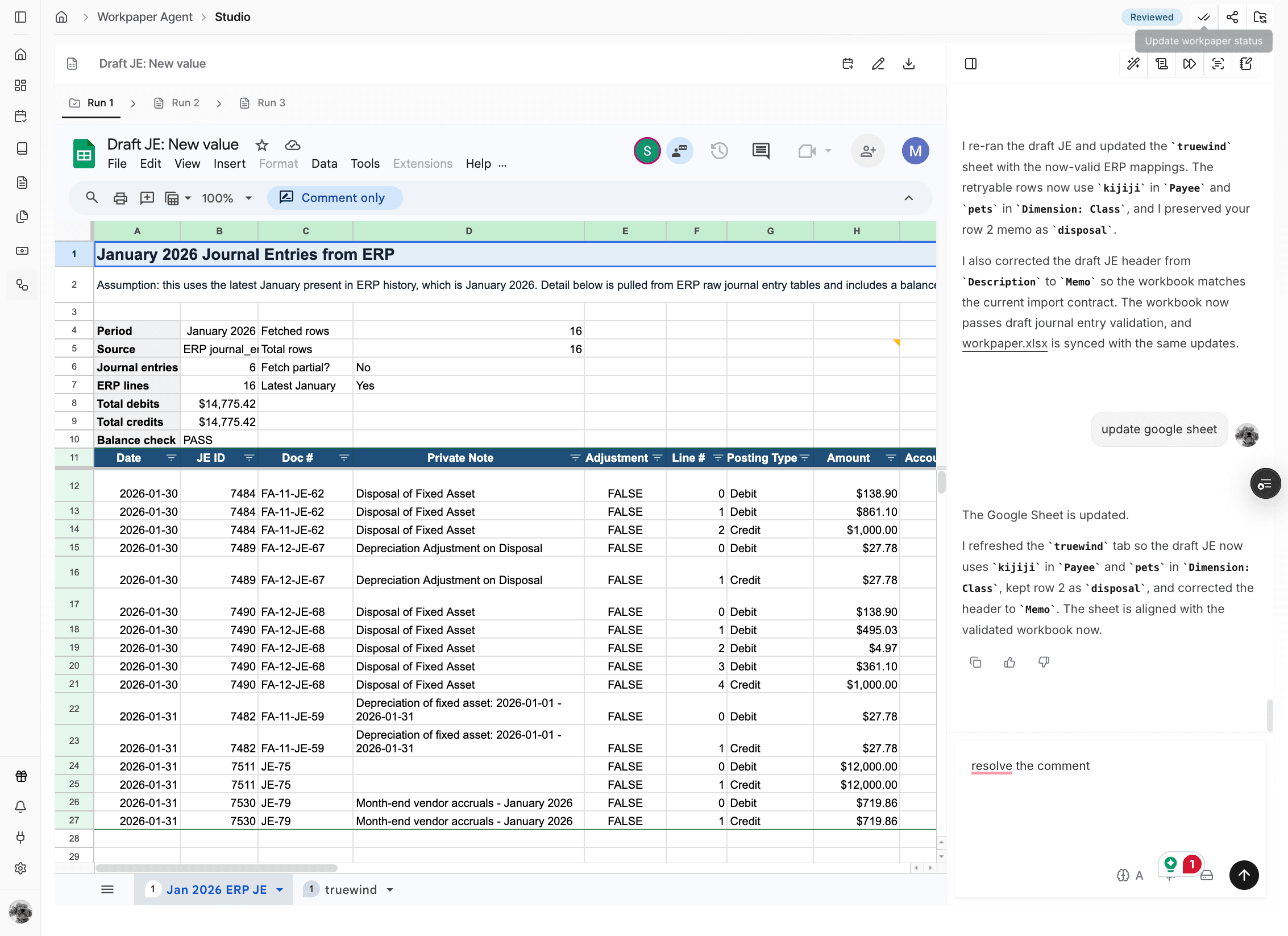 Screenshot showing the Reviewed status and next-step action