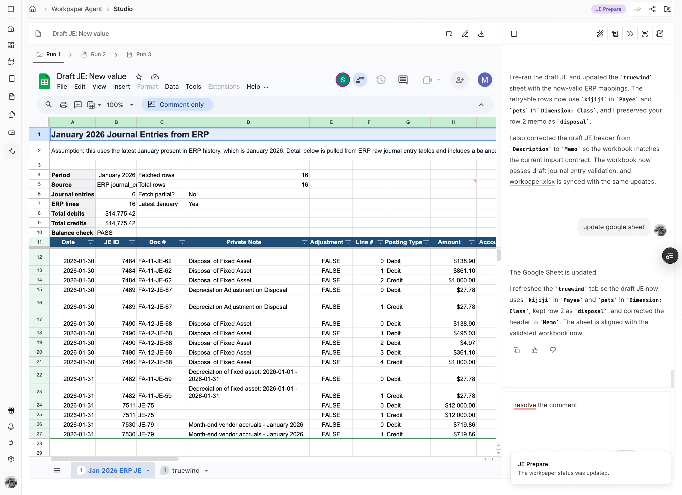 Screenshot showing the JE Prepare status