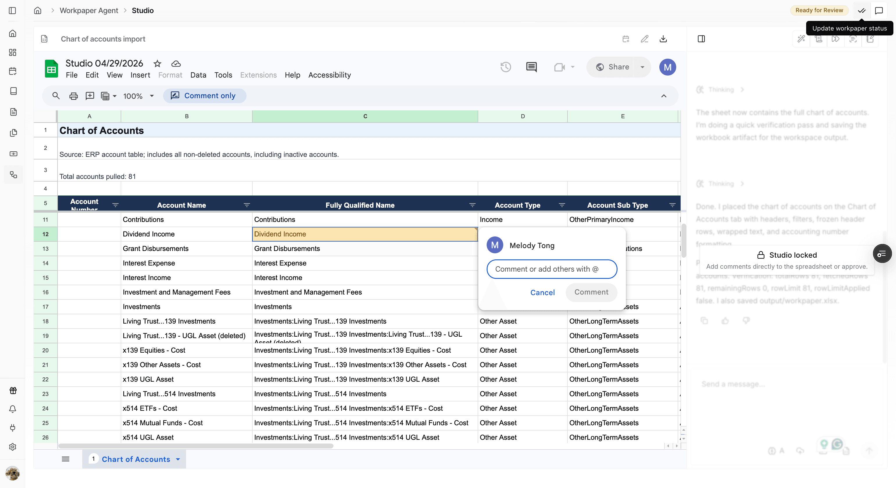 Screenshot showing the review status control.