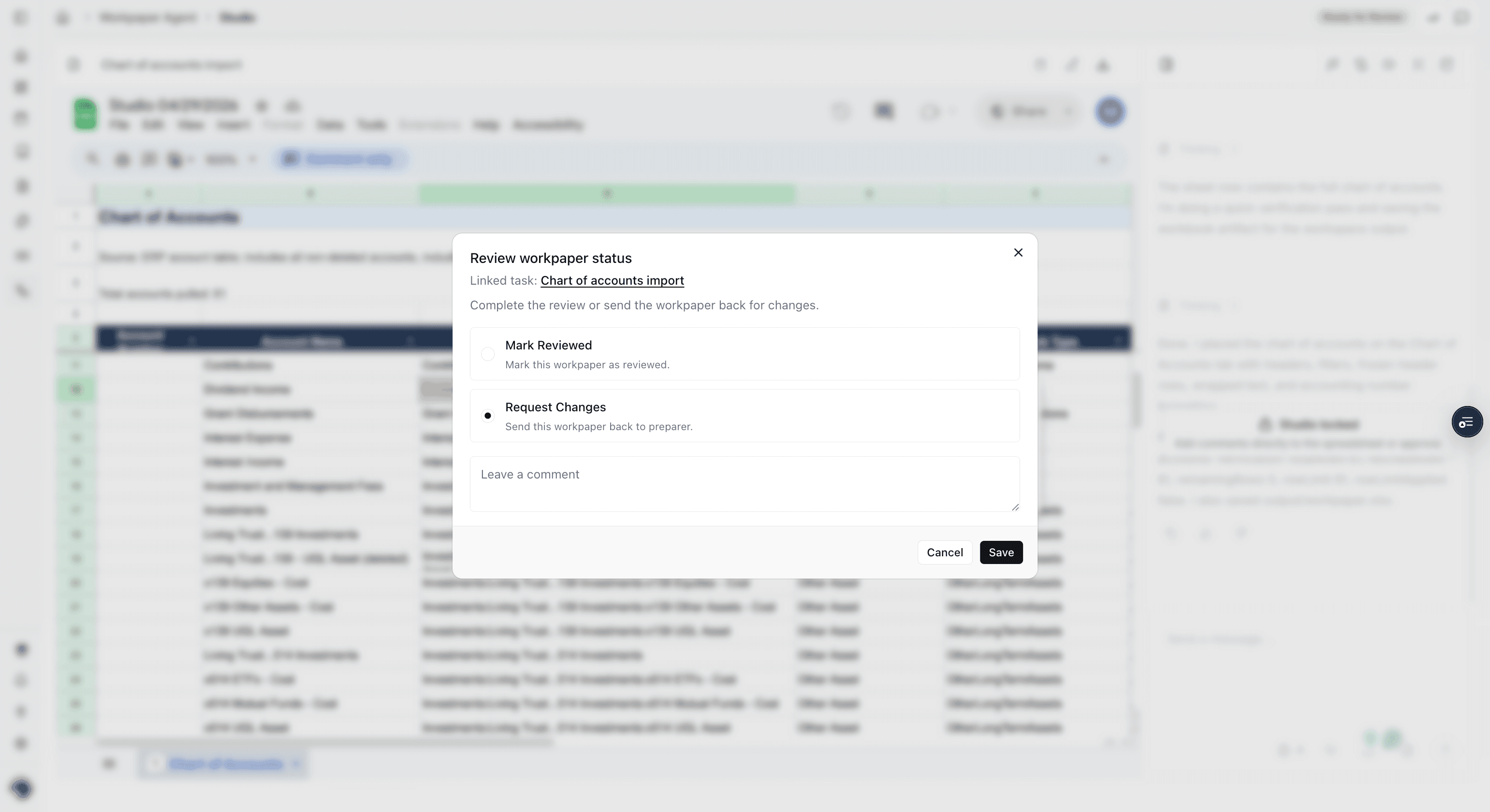 Screenshot showing the Save action for review status.