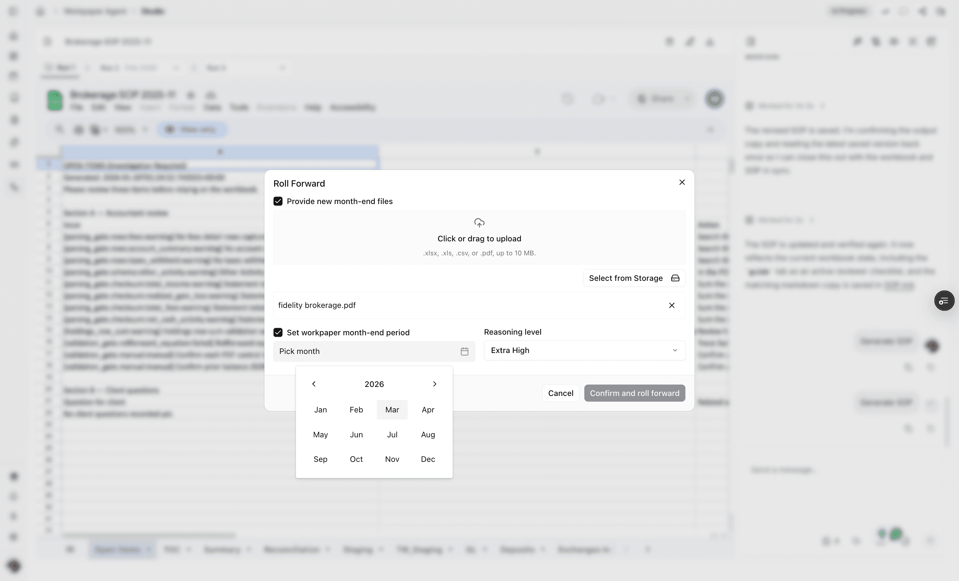Screenshot showing the month picker.