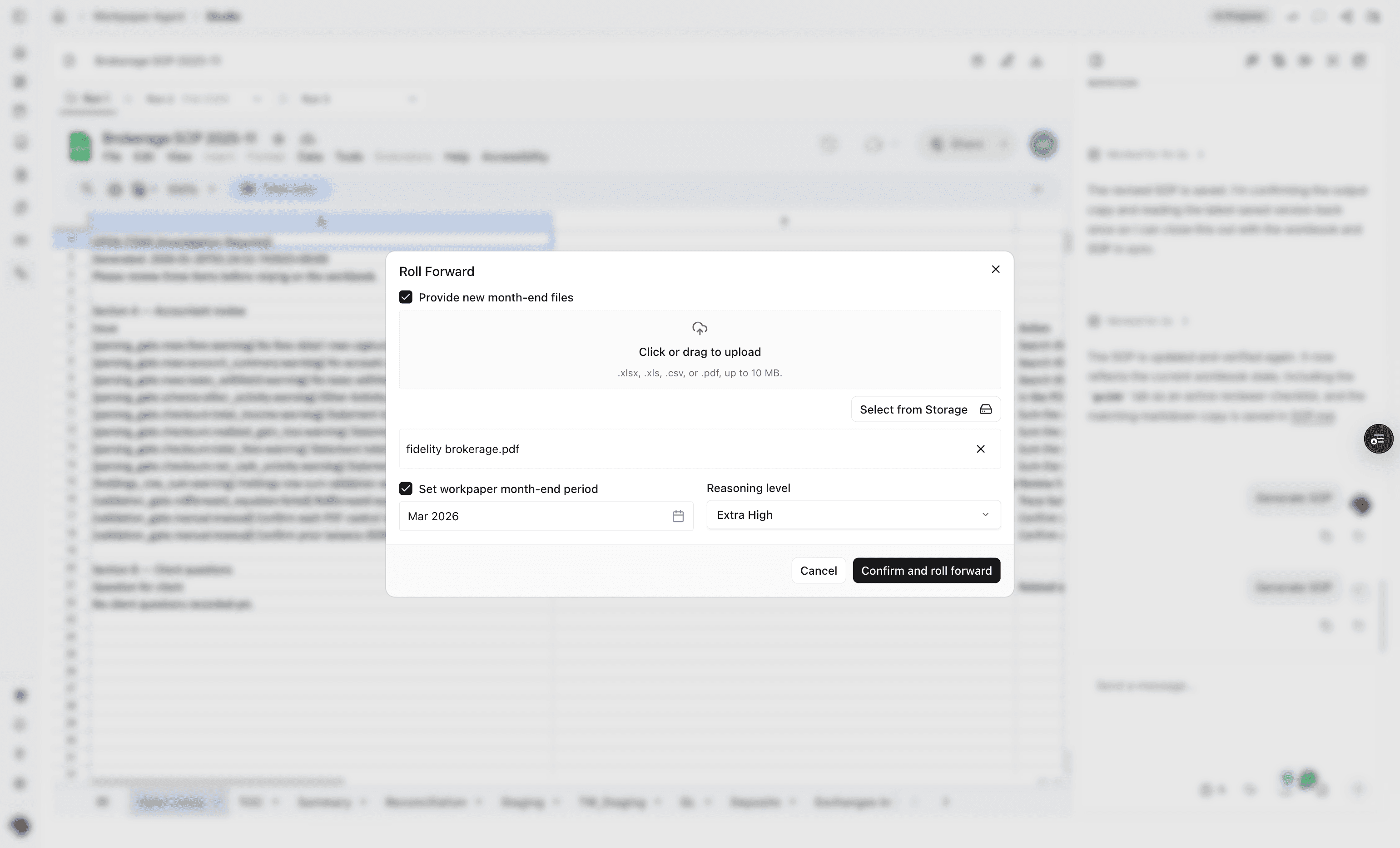 Screenshot showing the Confirm and roll forward action.
