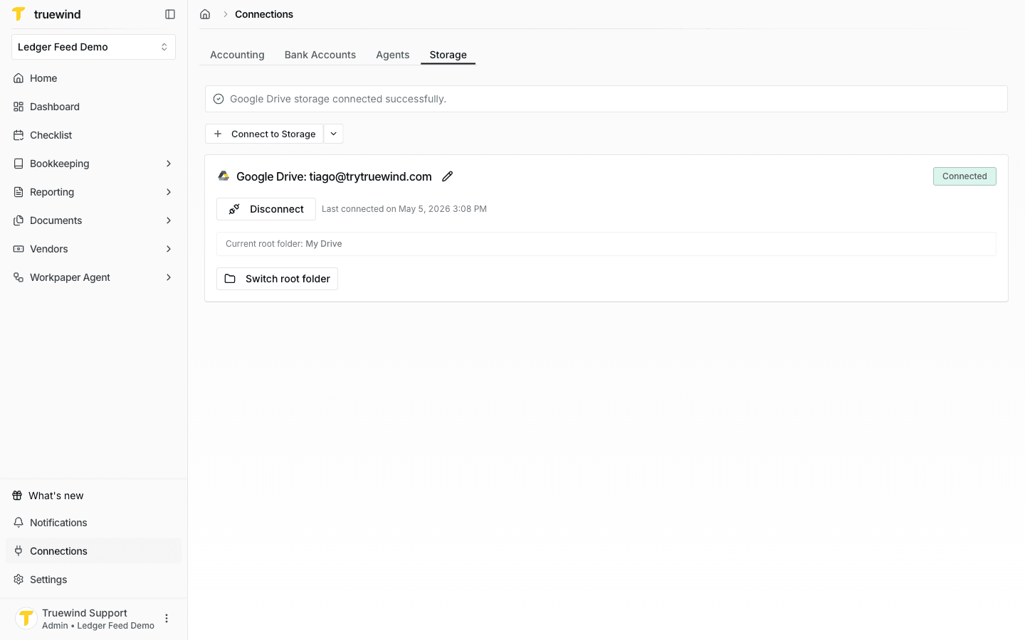 Screenshot showing search for the Google Drive folder and save the root folder that should be available to Workpaper Agent