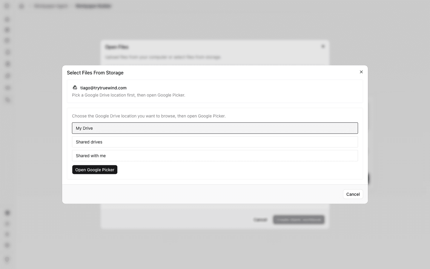 Screenshot showing Browse storage files