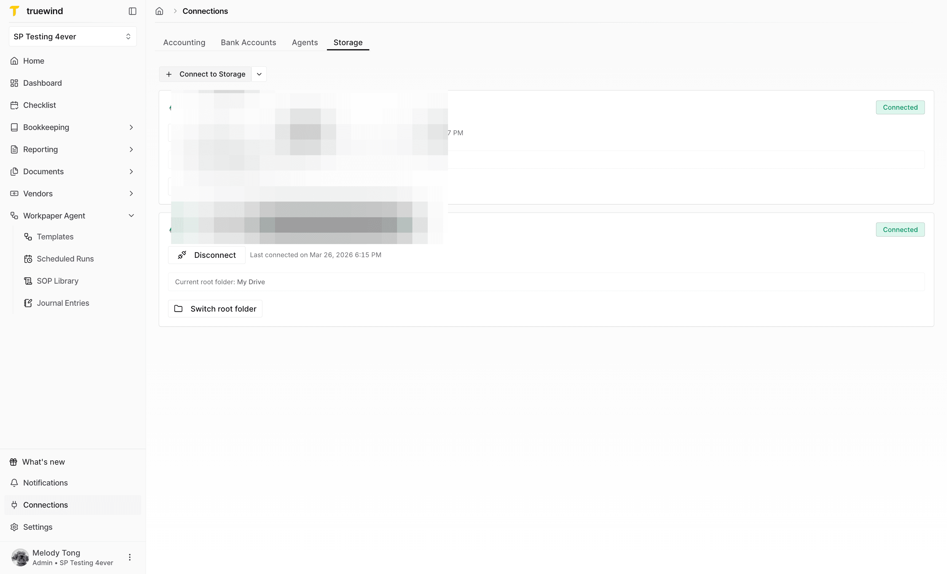 Screenshot showing the Storage tab and Connect to Storage control.