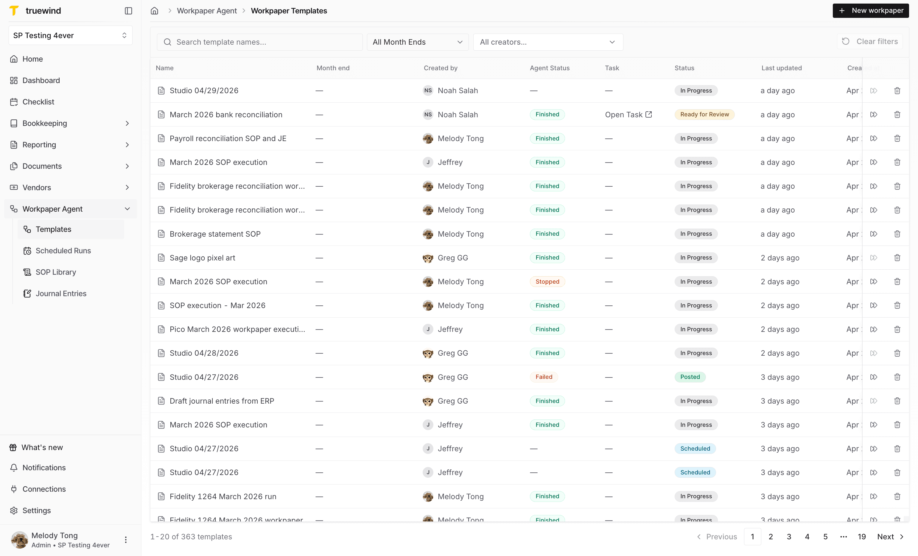 Screenshot showing the New workpaper button.