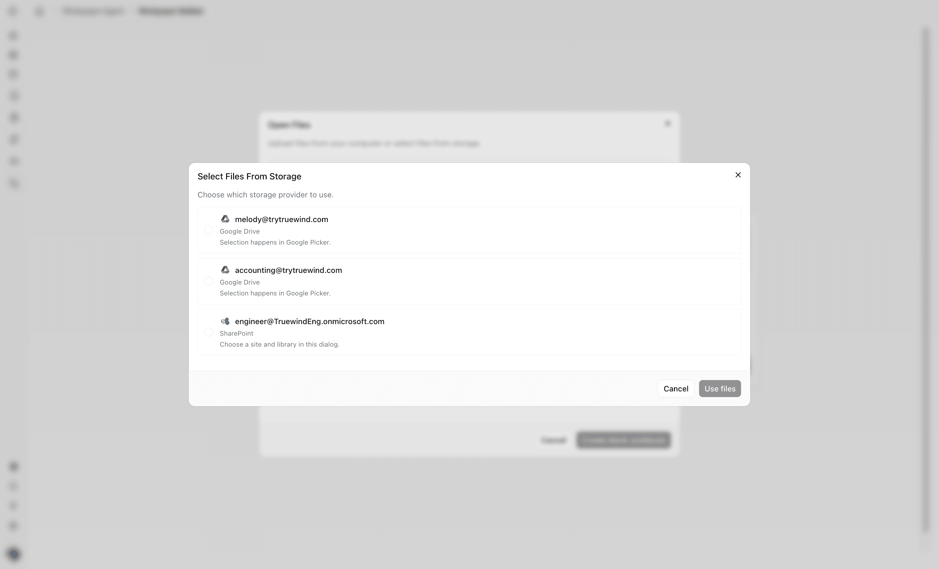 Screenshot showing the storage file browser in Studio.