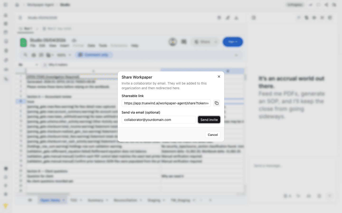 Screenshot showing the Send via email field for inviting a collaborator