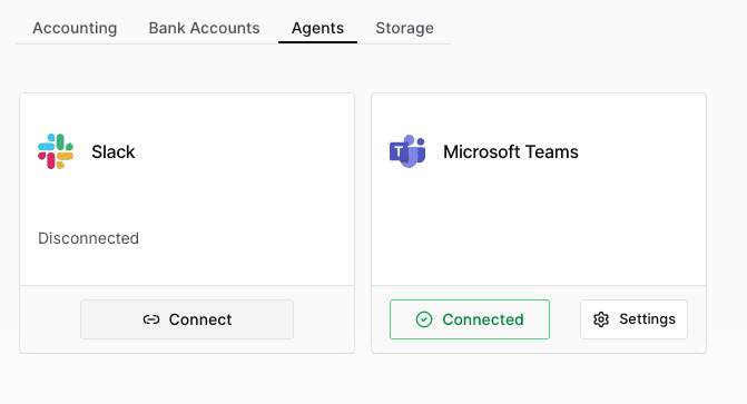 Screenshot showing the Connect button for Slack