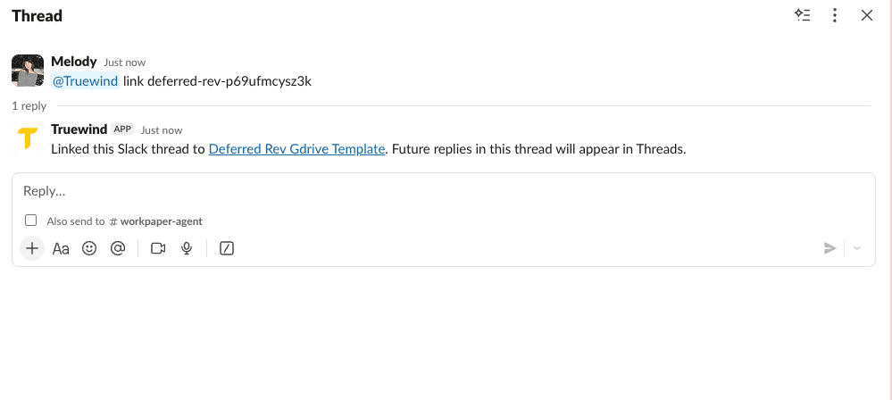 Screenshot showing the workbook link posted in a Slack channel