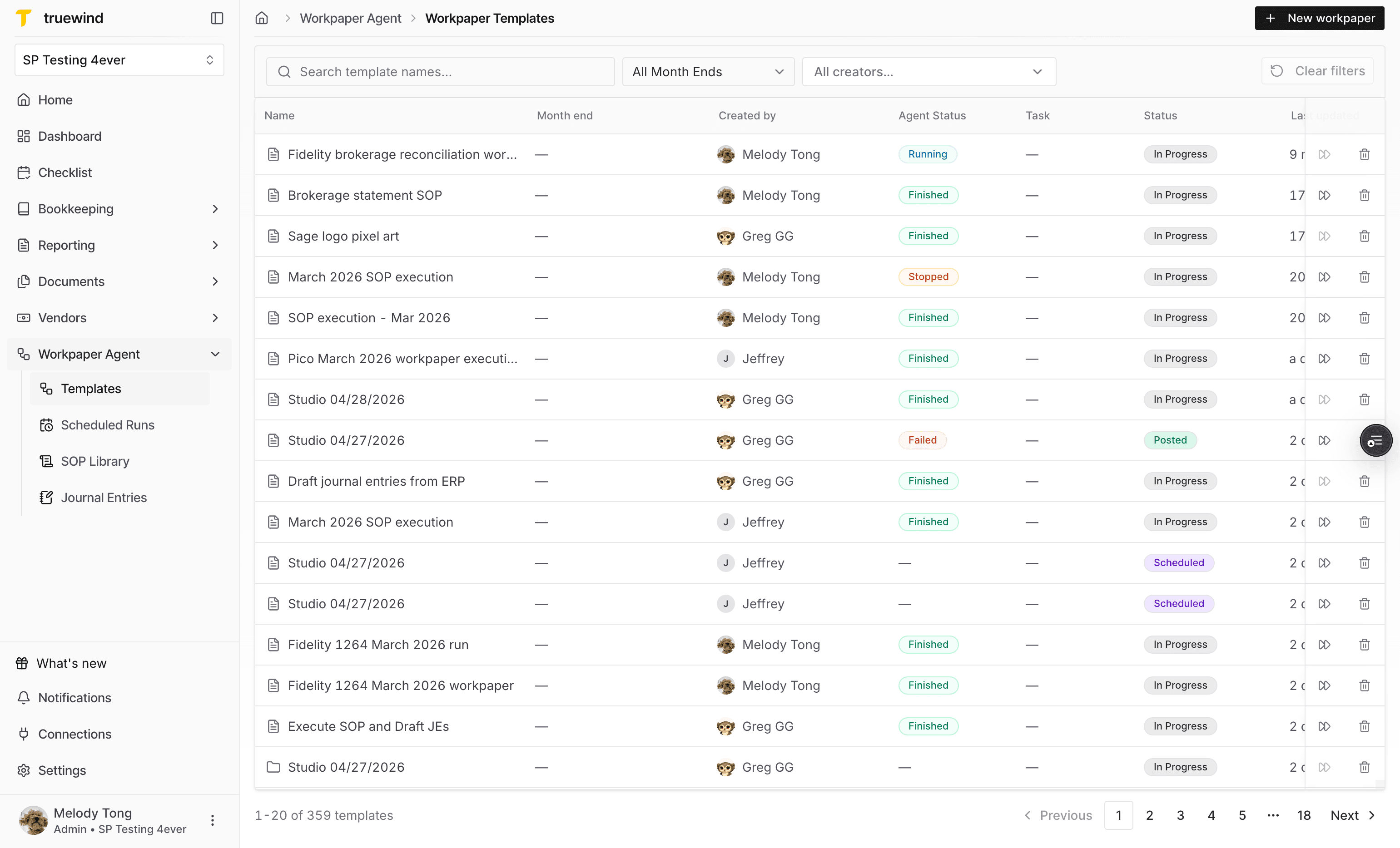 Screenshot showing Workpaper Agent navigation.