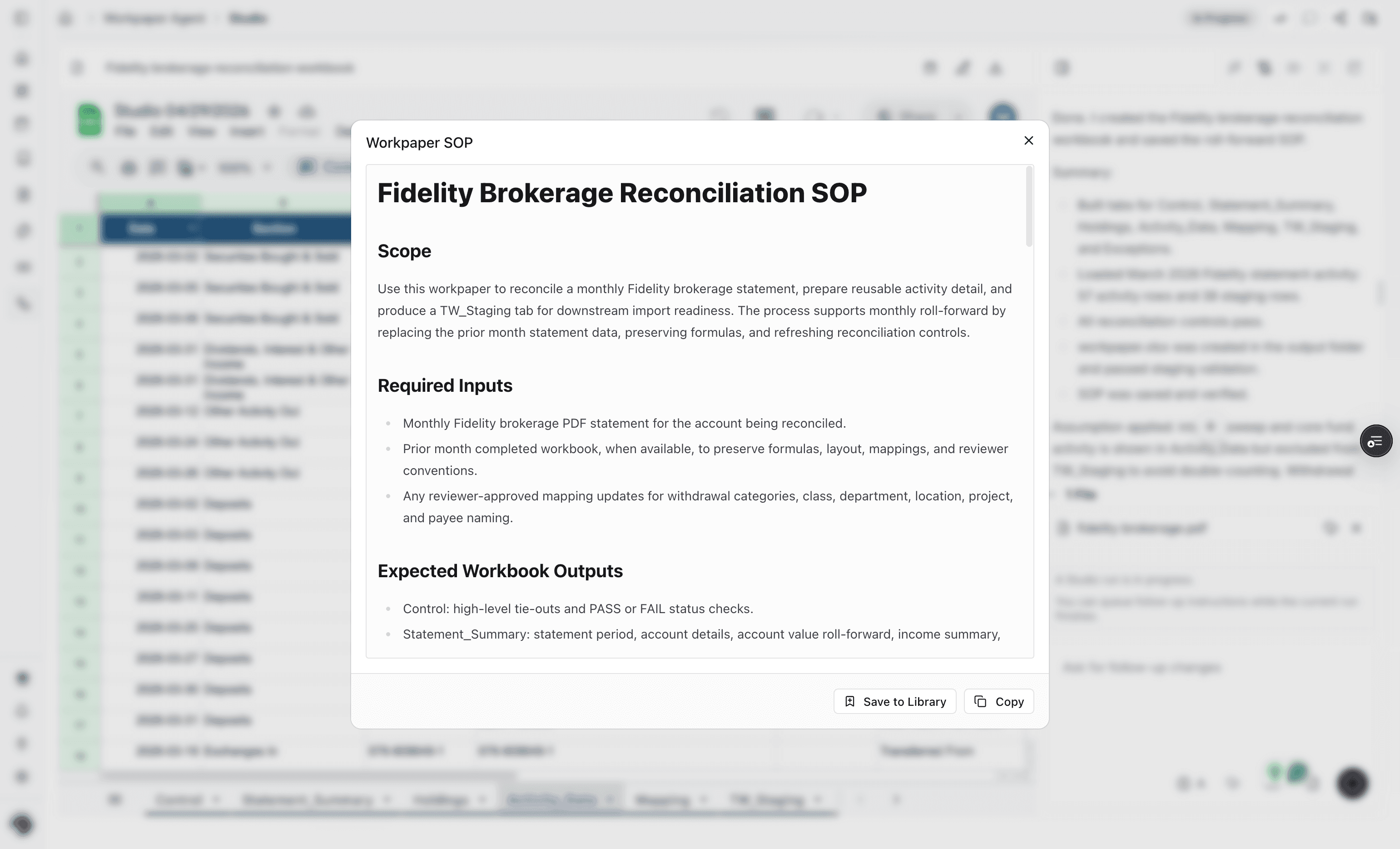 Screenshot showing the generated Workpaper SOP view.