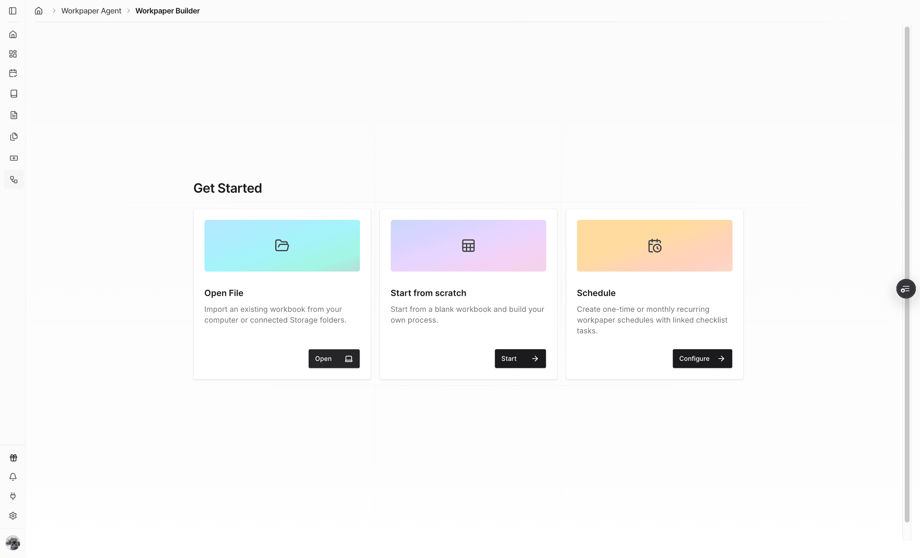 Screenshot showing the Open action for a new workpaper.