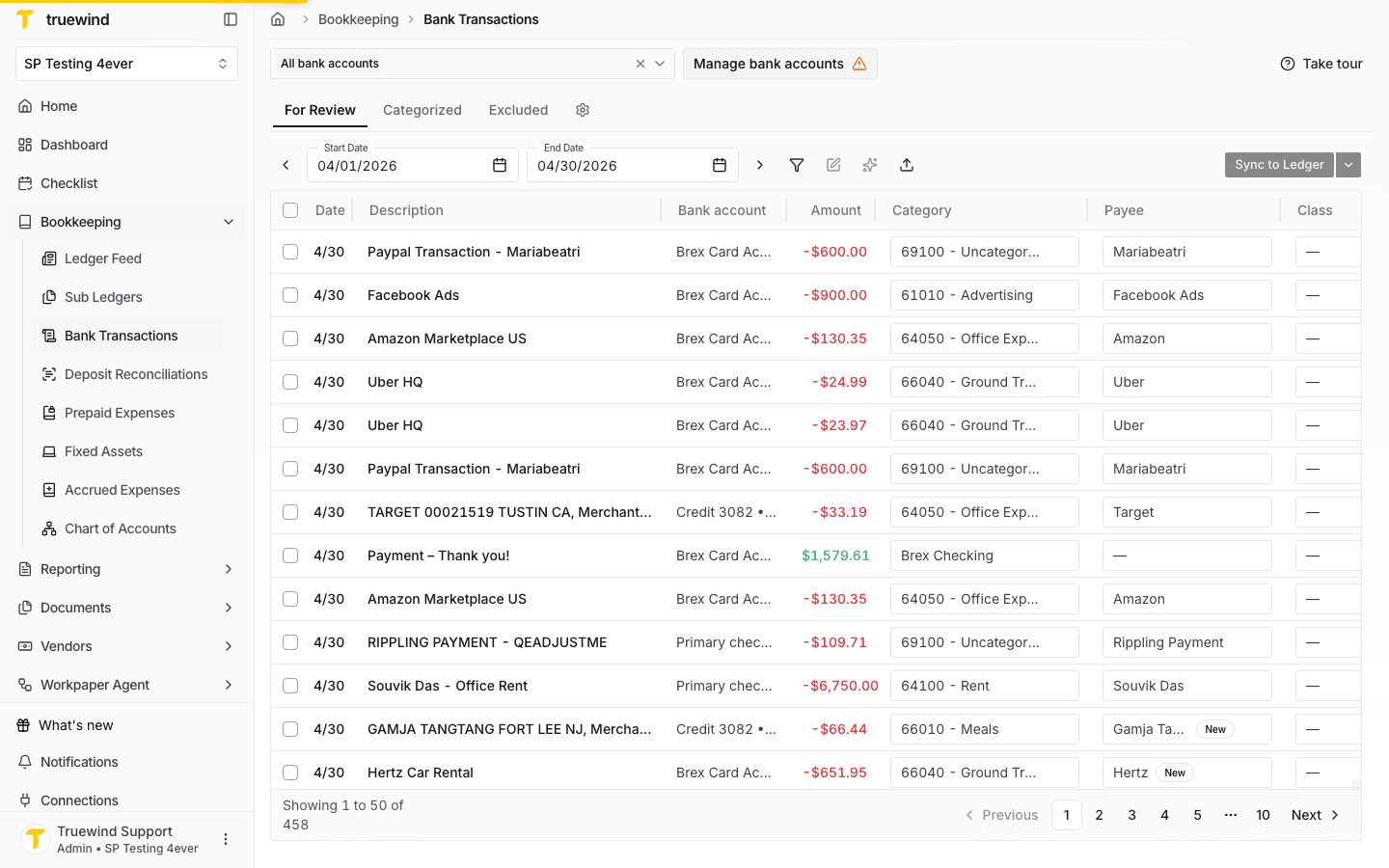 Bank Accounts page opened from Bank Transactions.