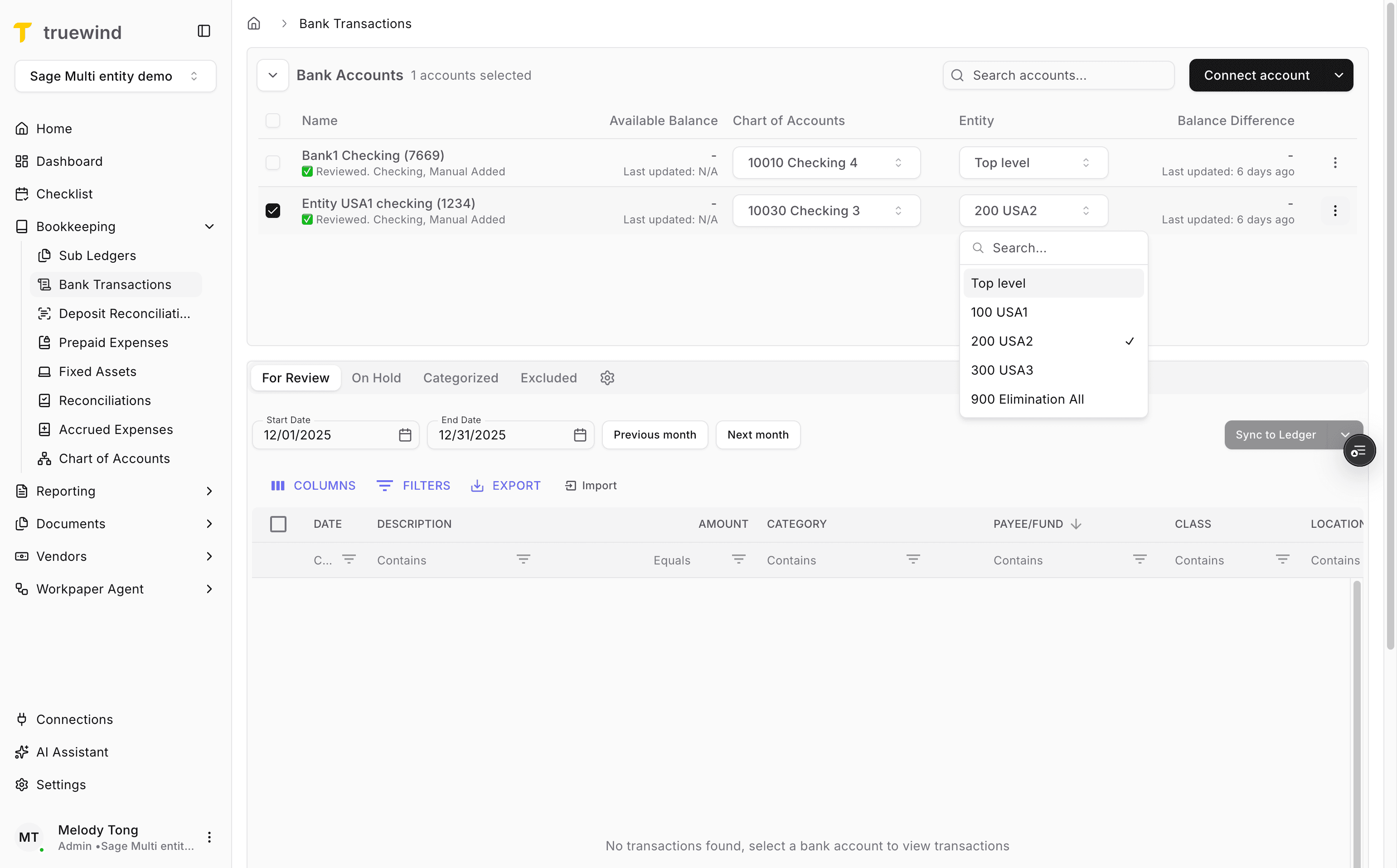 Screenshot showing Open the bank account menu