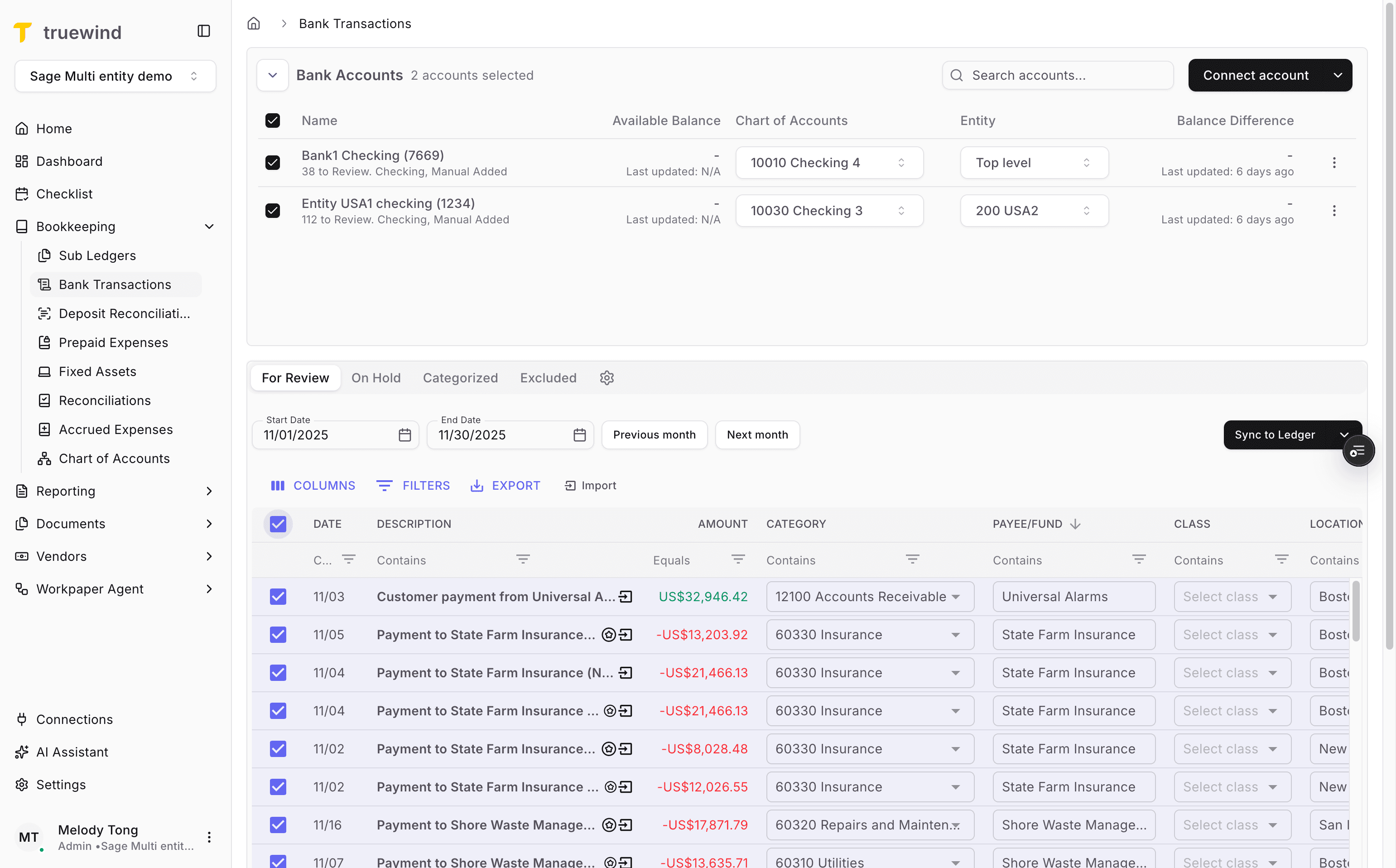 Screenshot showing If you changed the assigned entity and/or location, don't forget to re-run auto-categozie for all txns