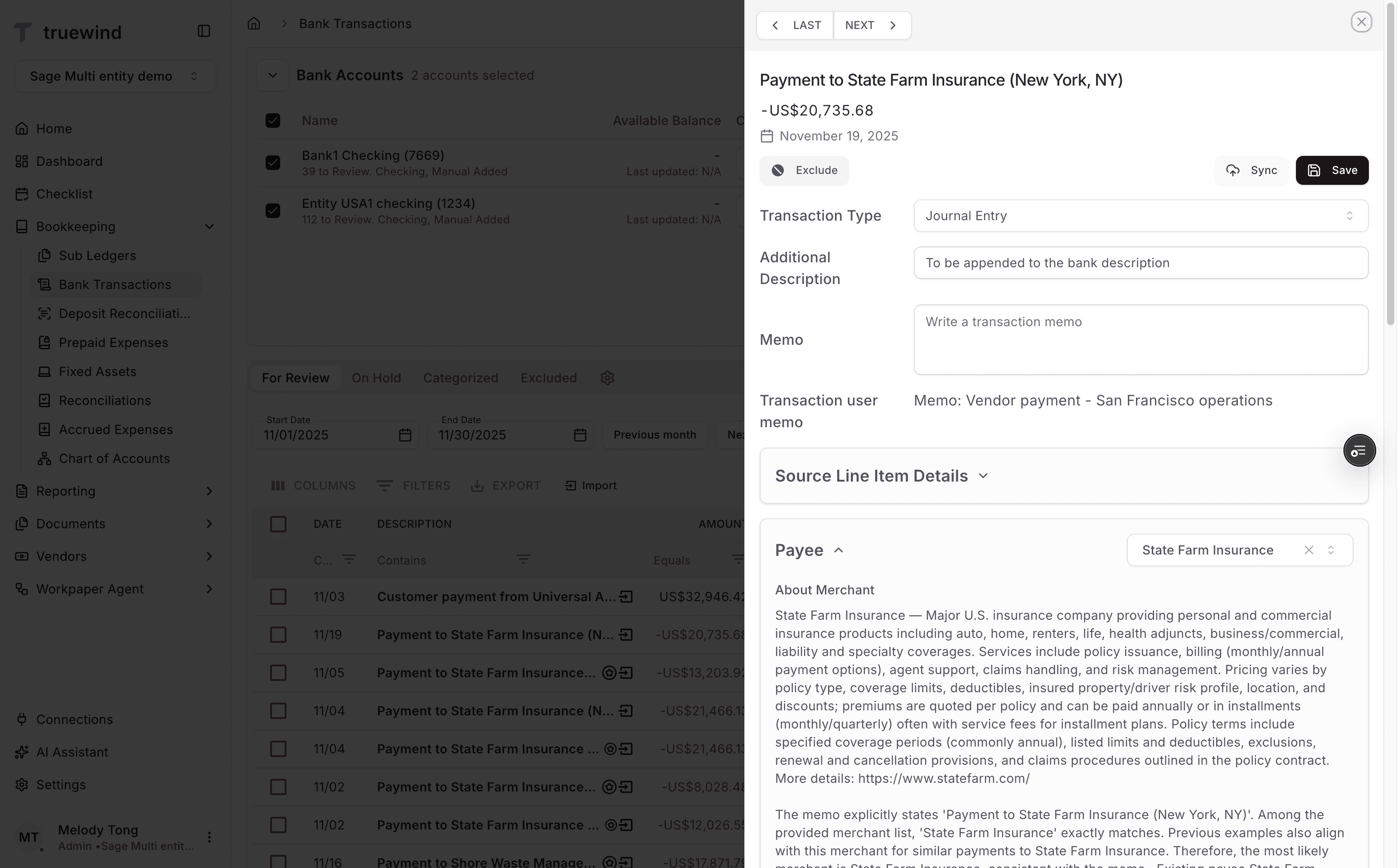 Screenshot showing Click Source Line Item Details