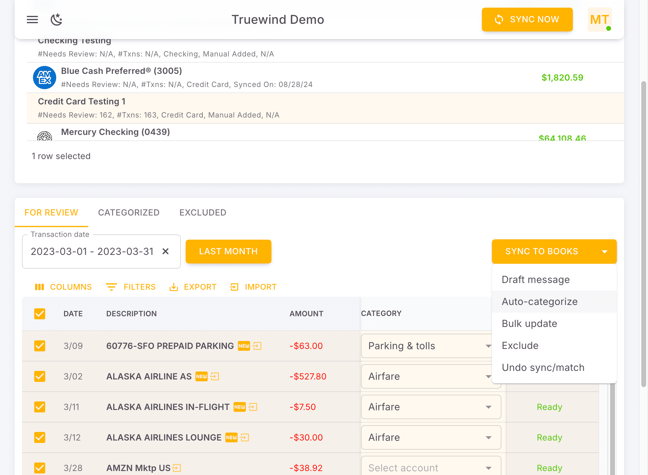 Screenshot showing Click Auto-categorize