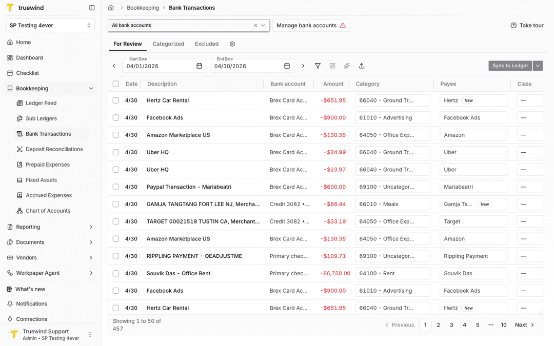 Exclude Transactions Example Undo exclusion in Bank Transactions | Truewind
