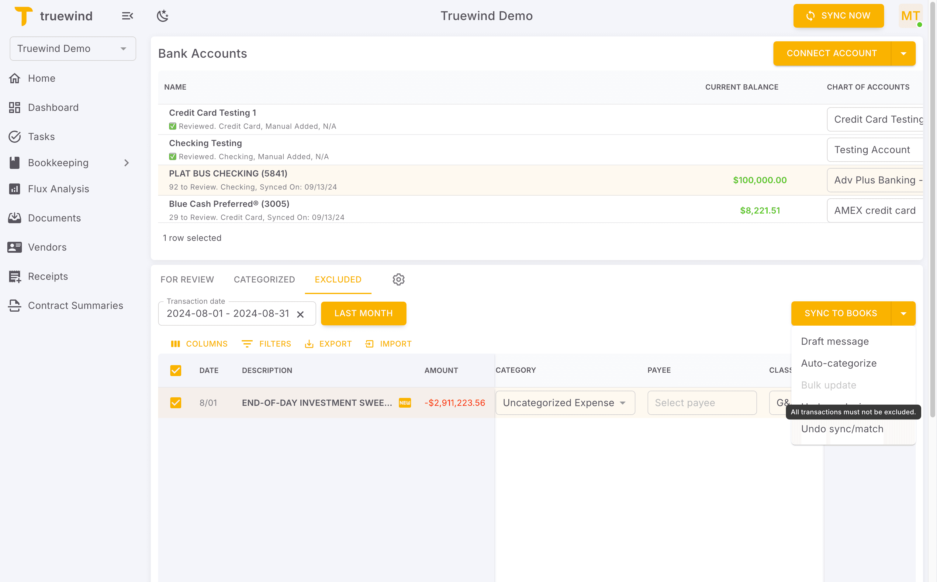 Screenshot showing Click All transactions must not be excluded