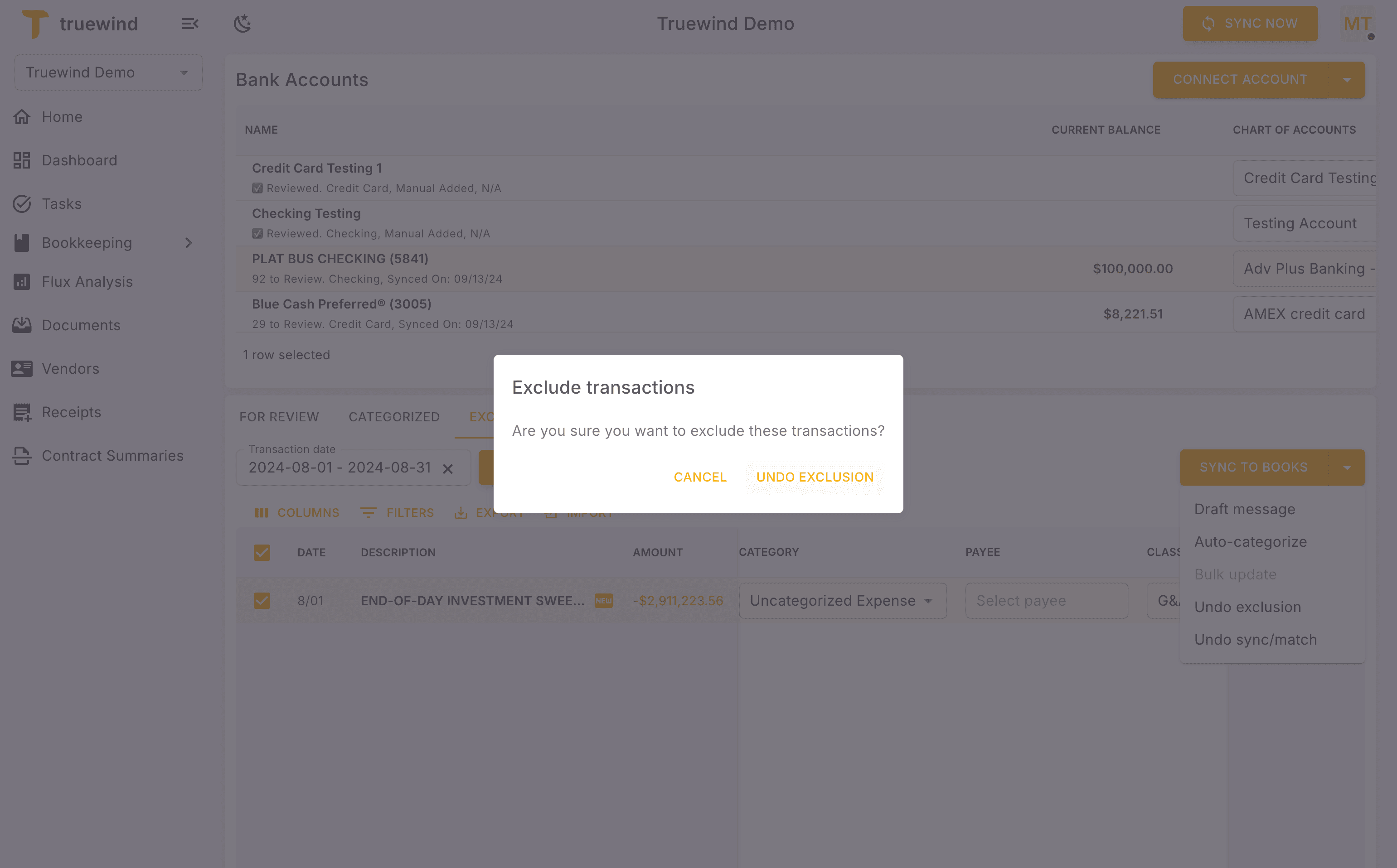 Screenshot showing Click UNDO EXCLUSION