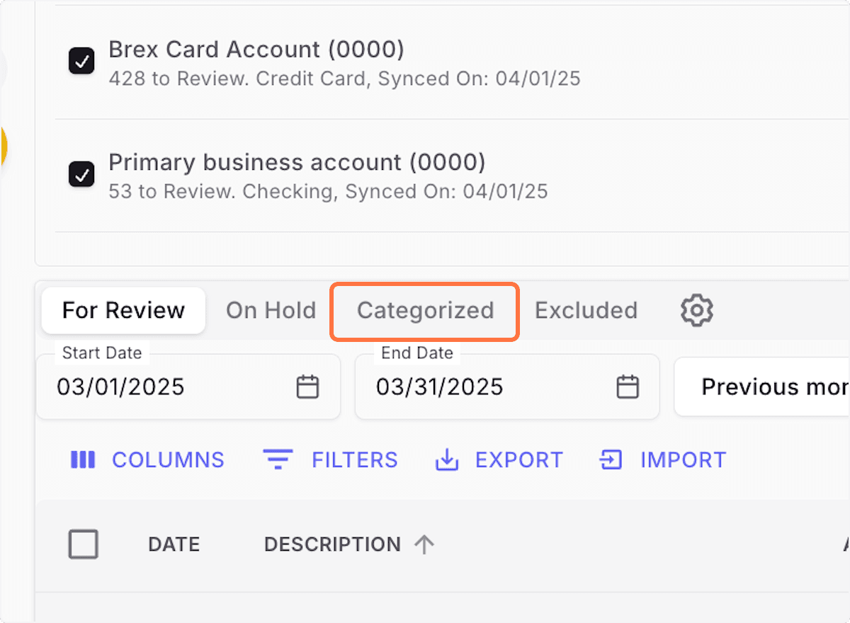 Screenshot showing Click Categorized