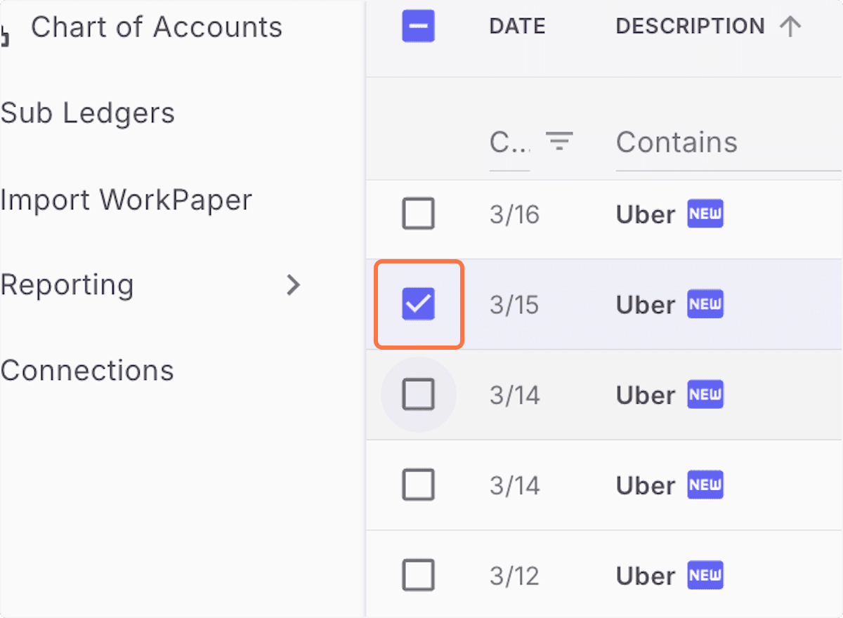 Screenshot showing Select multiple transactions