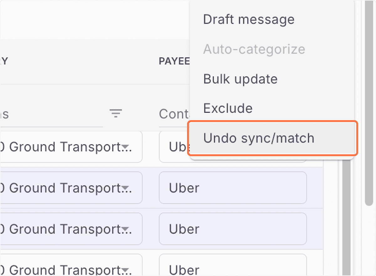 Screenshot showing Click Undo sync/match