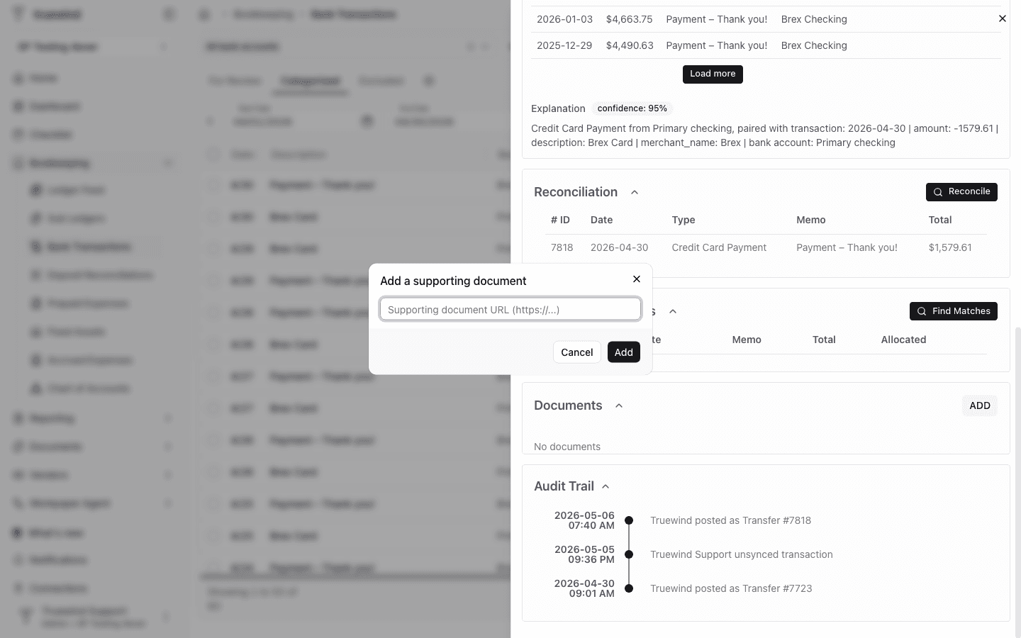 Screenshot showing the Add a supporting document dialog opened from the Documents card.