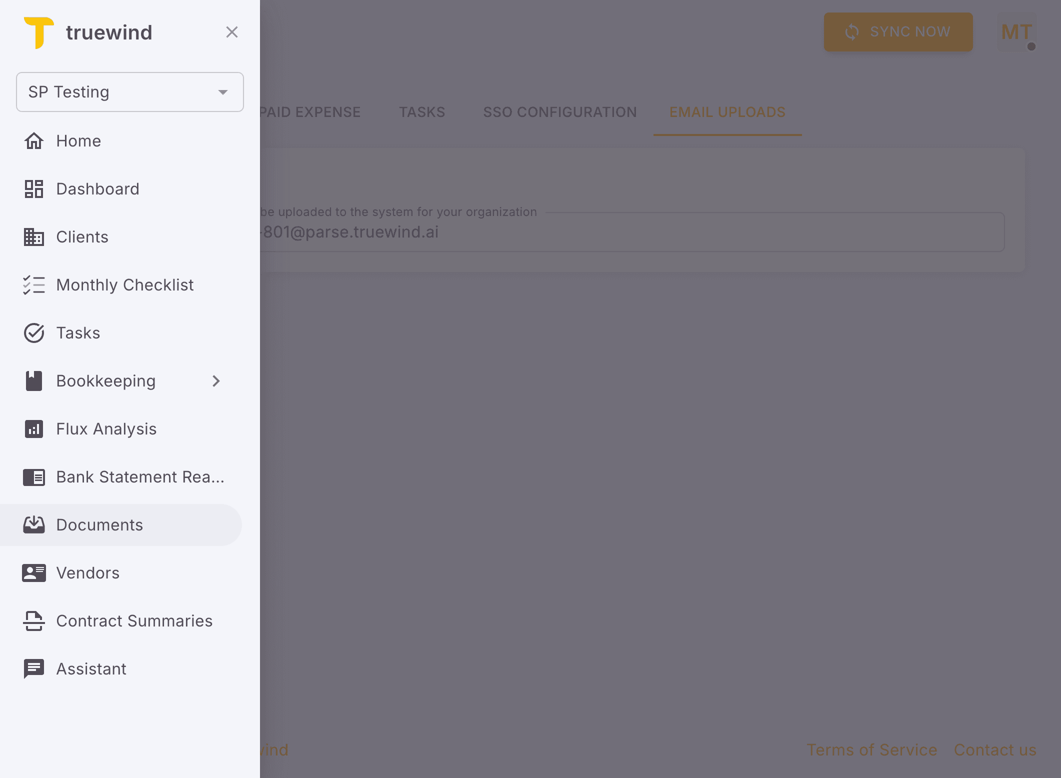 Screenshot showing Open Truewind. Click on Documents