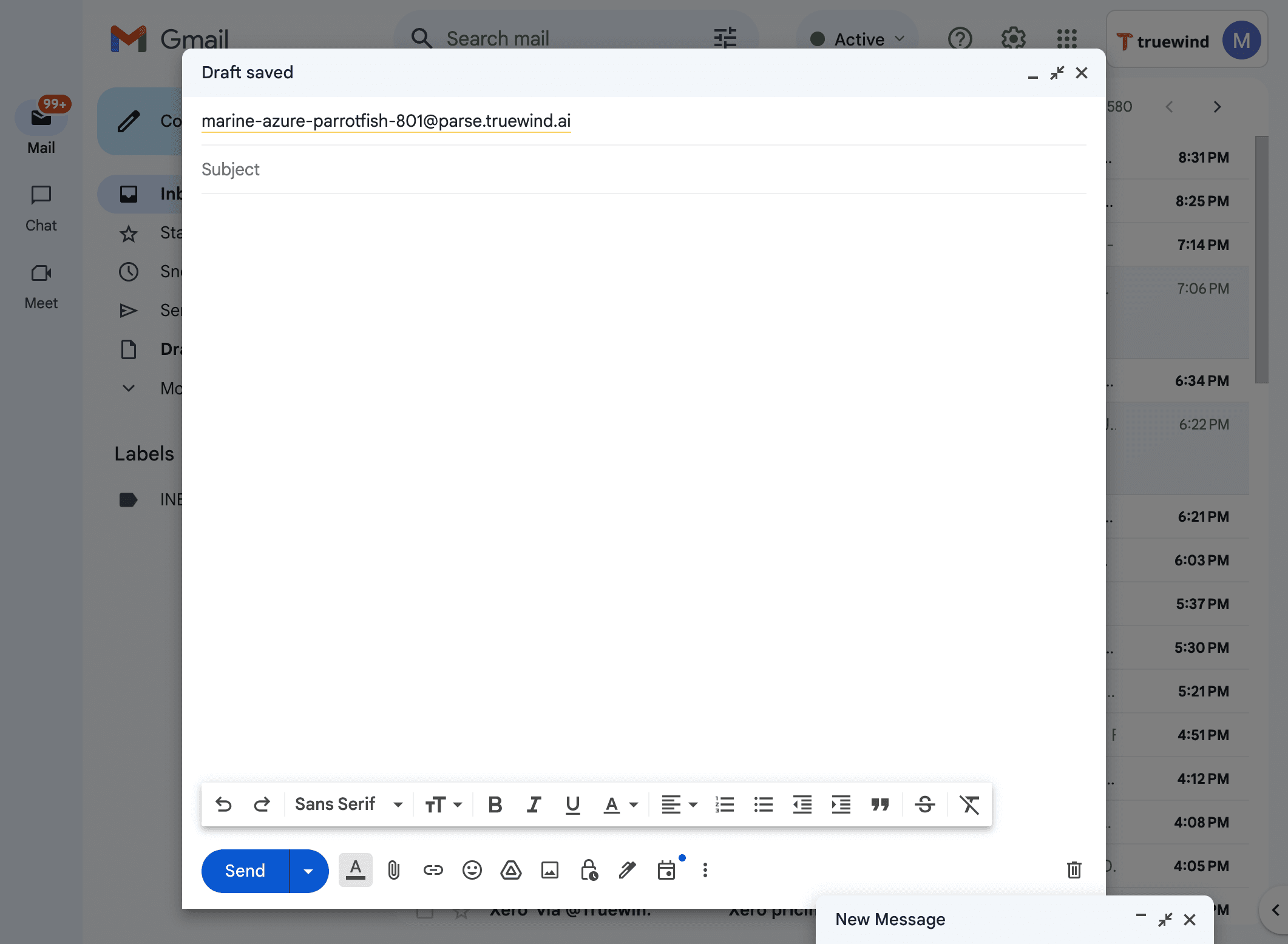 Screenshot showing Subject and message body is optional