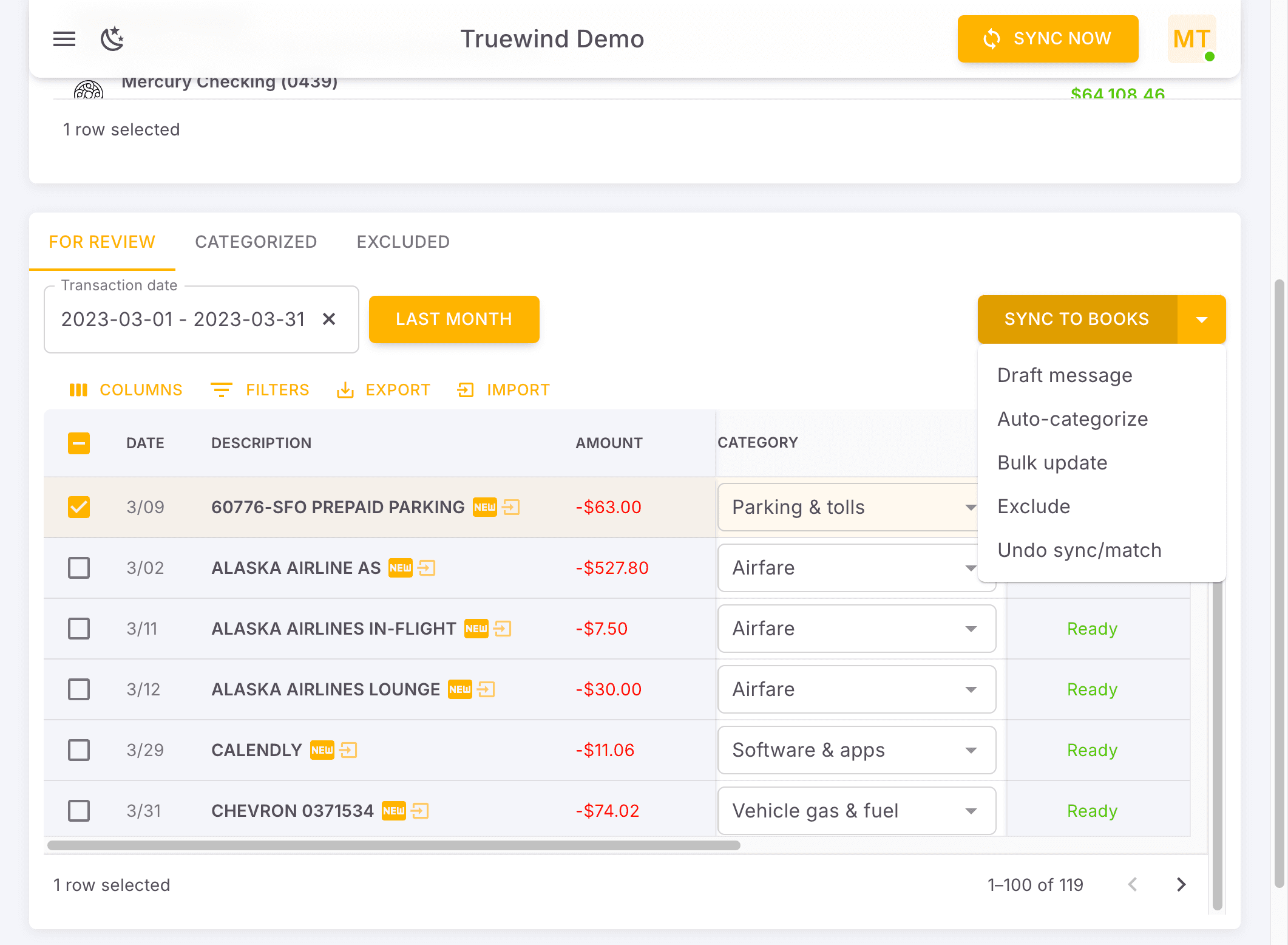 Screenshot showing Click SYNC TO BOOKS