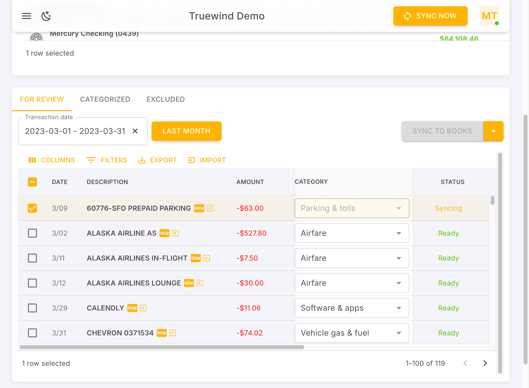 Screenshot showing It takes several seconds to sync transactions to ERP. The status changes from READY to SYNCING