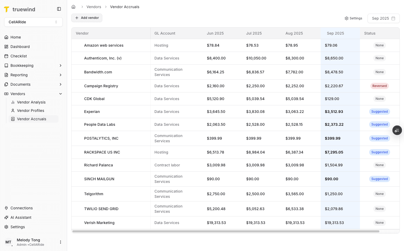 Screenshot showing the Add Vendor prompt in Vendor Accruals