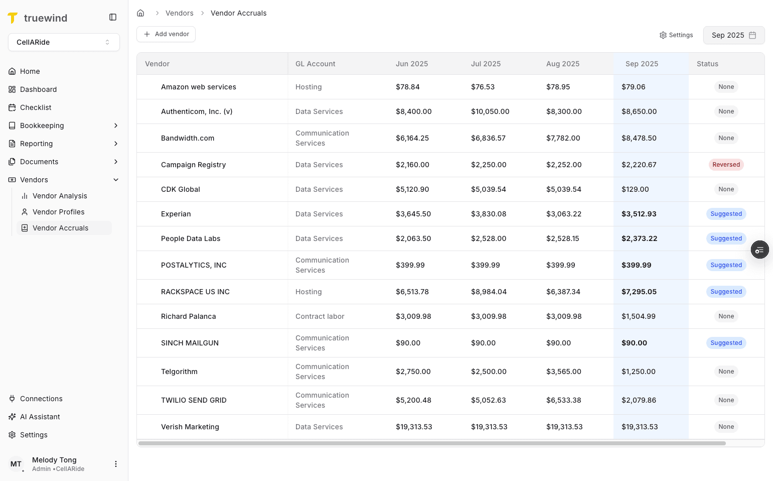 Screenshot showing the month selector in Vendor Accruals