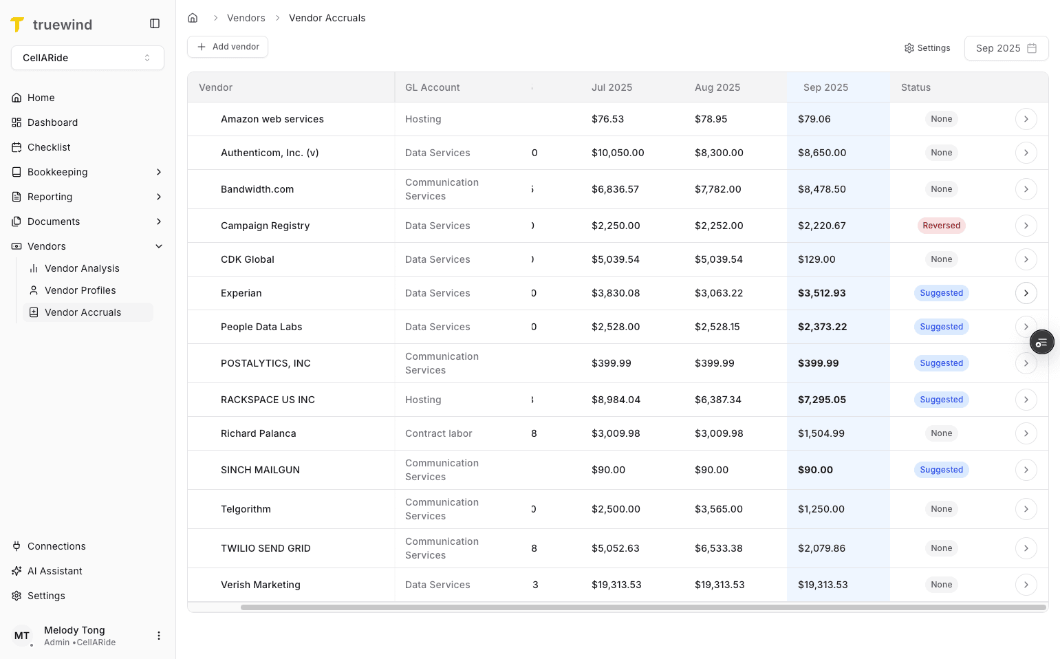 Screenshot showing View transactions in Vendor Accruals