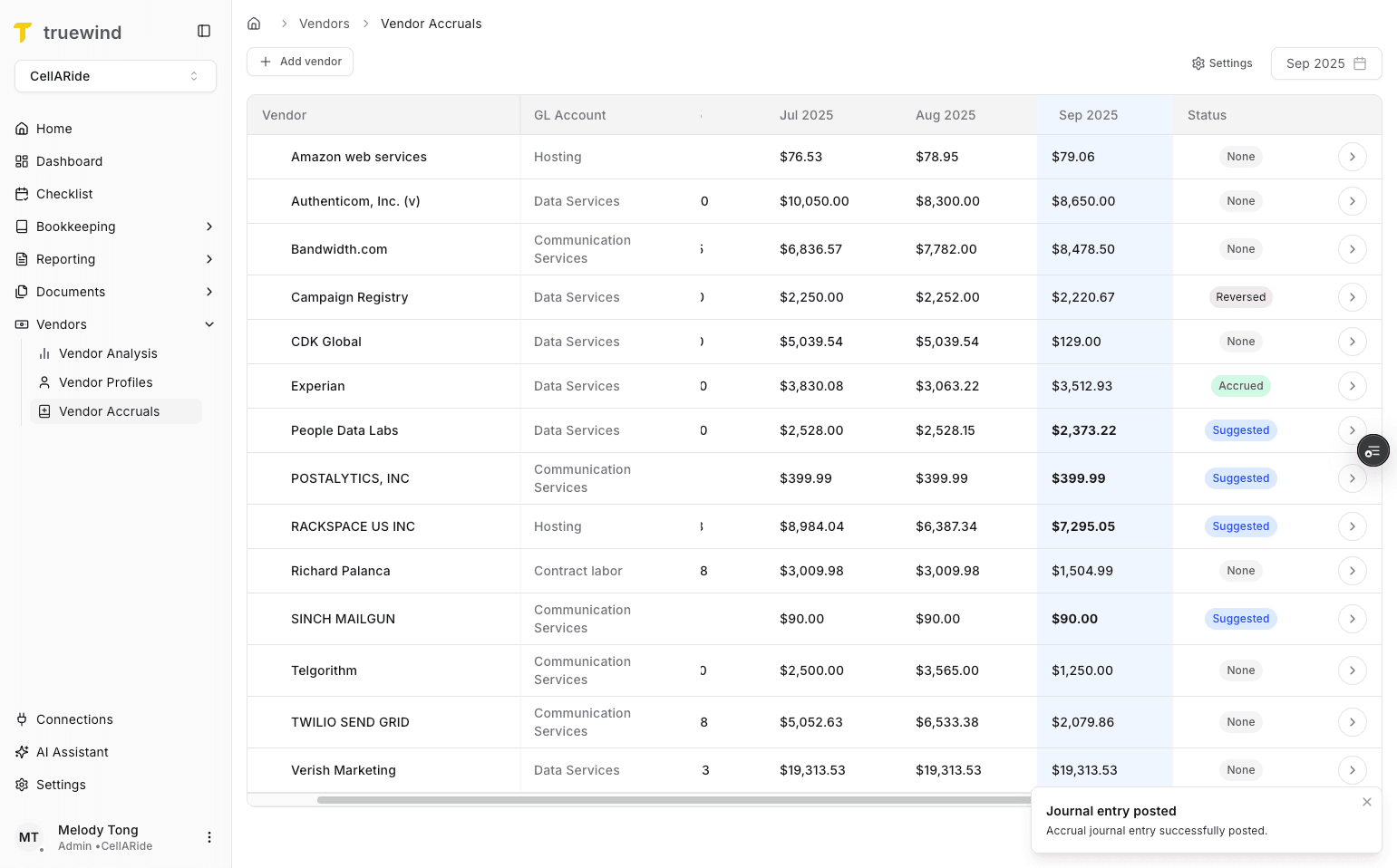 Screenshot showing Post Accrual in Vendor Accruals