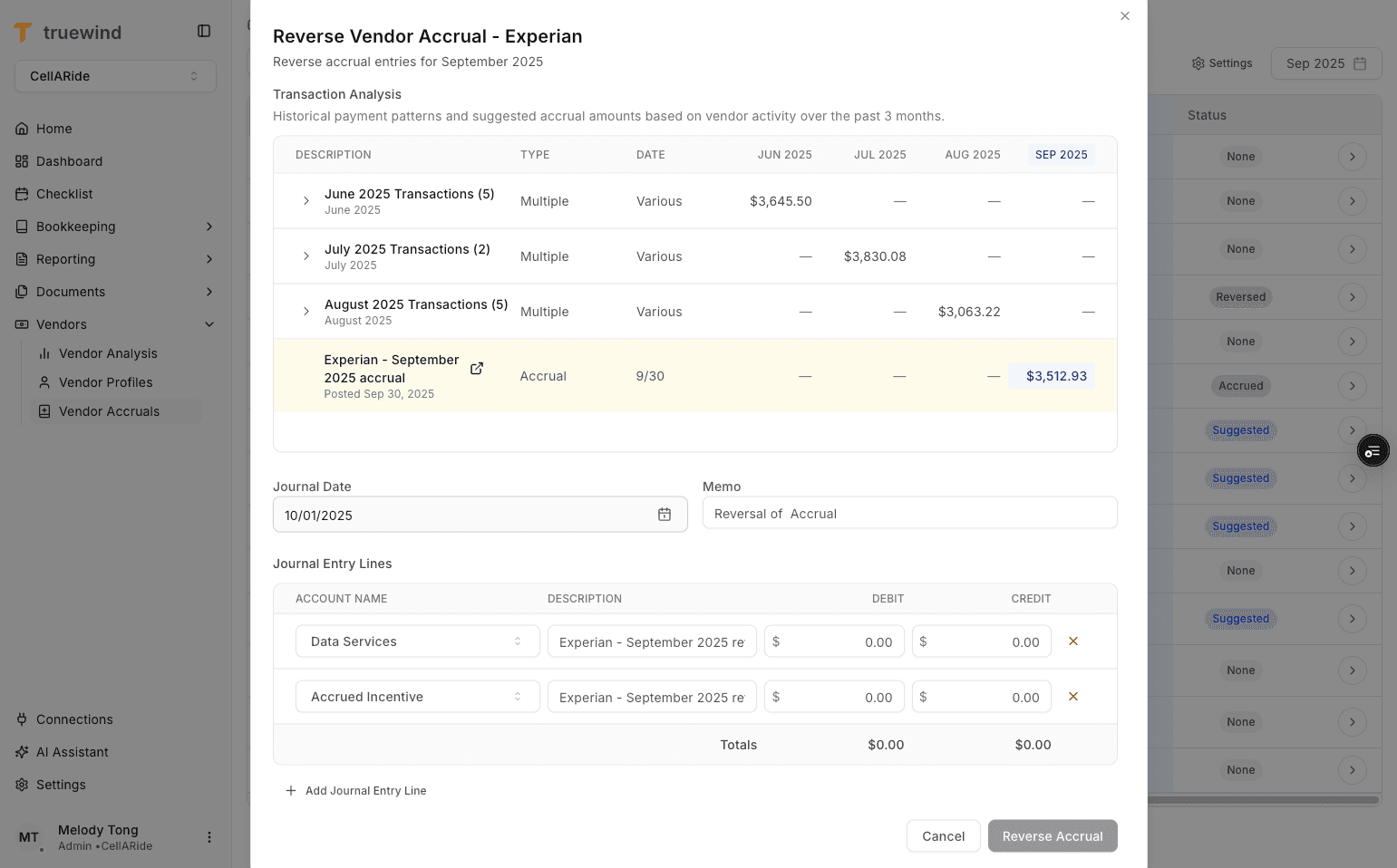 Screenshot showing the ERP link in Vendor Accruals