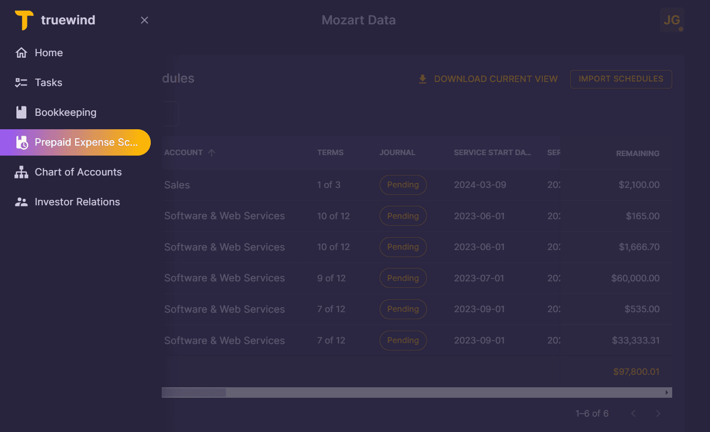 Screenshot showing On the Left Nav Panel, click on Prepaid Expense Schedules