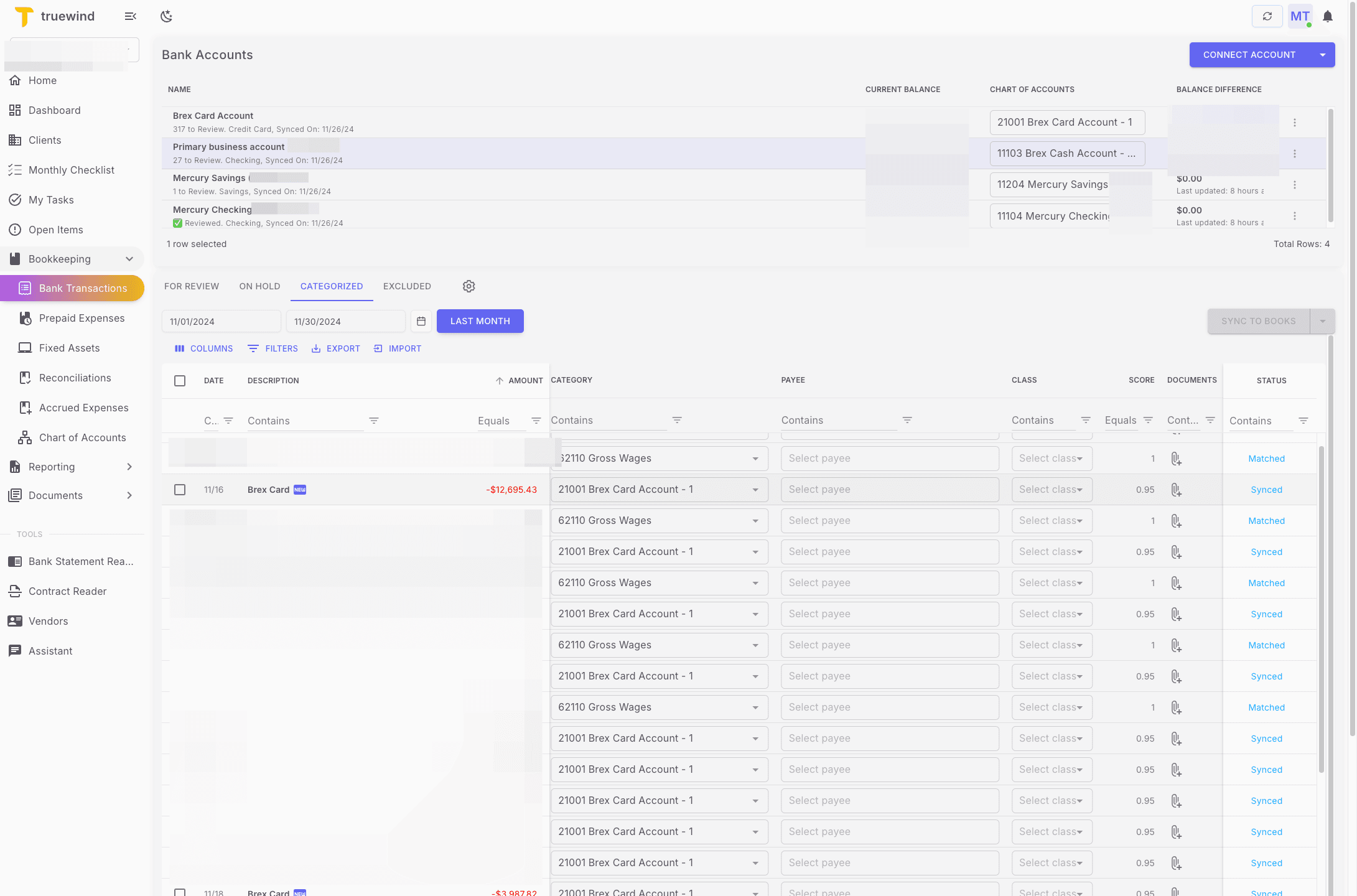 Screenshot showing #2 Credit card payment synced from Truewind to QuickBooks