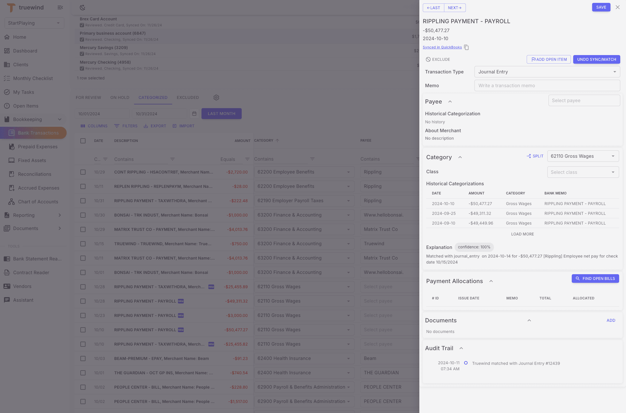 Screenshot showing Click Synced in QuickBooks