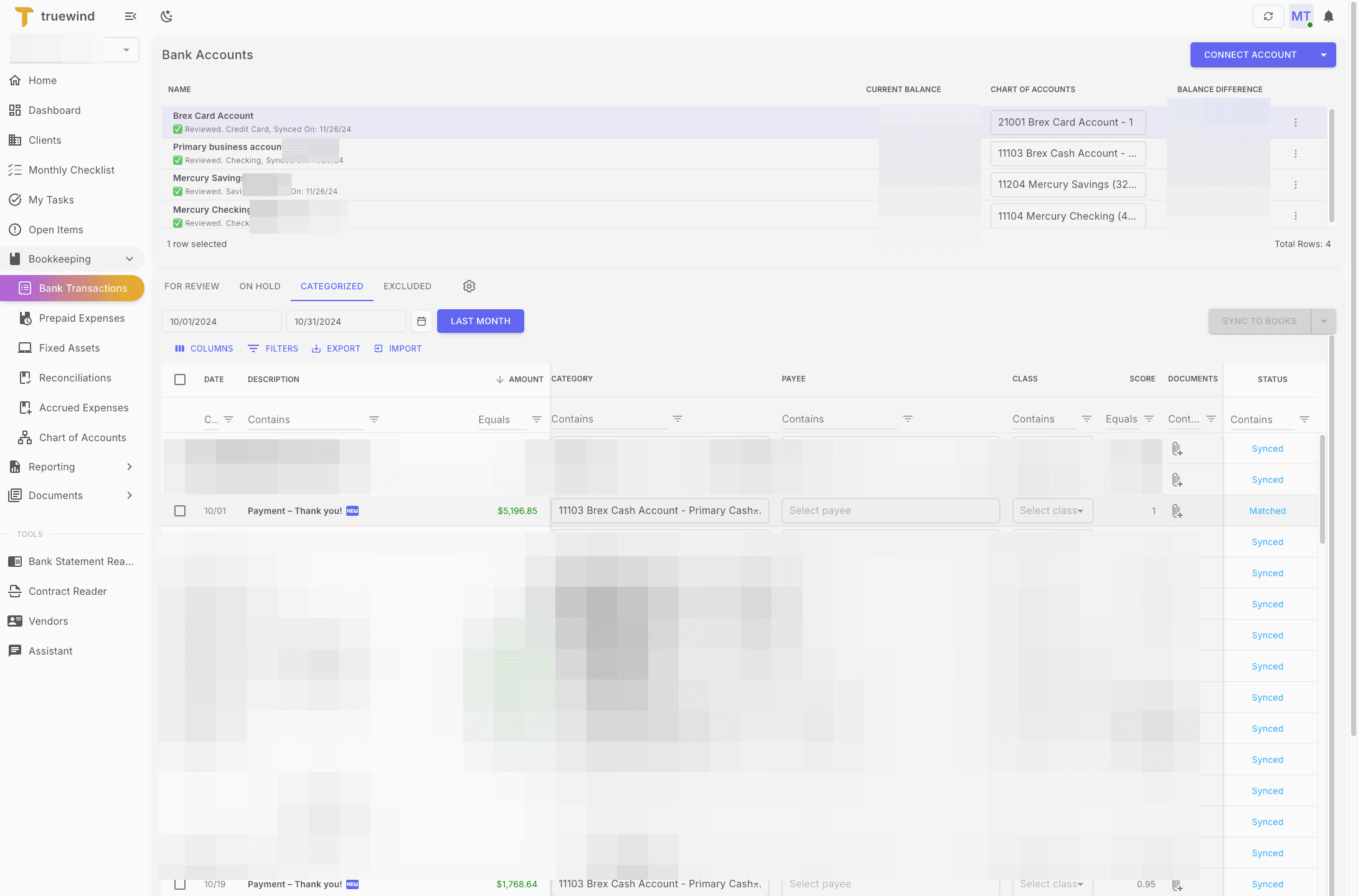 Screenshot showing #5 Payment or transfer matched by Truewind