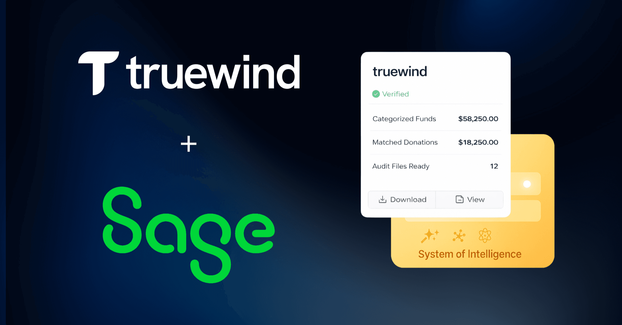 Truewind and Sage banner with product interface preview